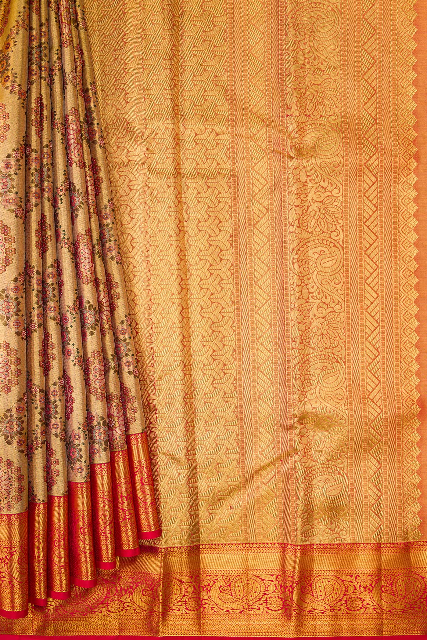Gold Dual Tone Kanjivaram Tissue Silk Saree - Image 4