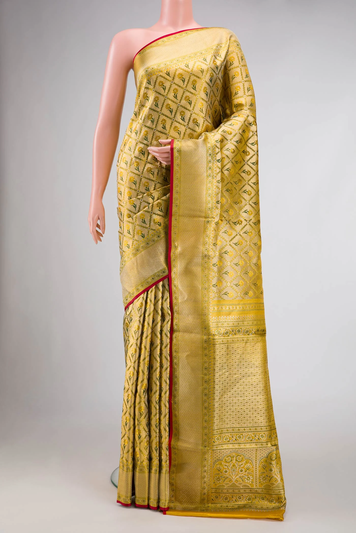 Gold Dual Tone Kanjivaram Tissue Silk Saree