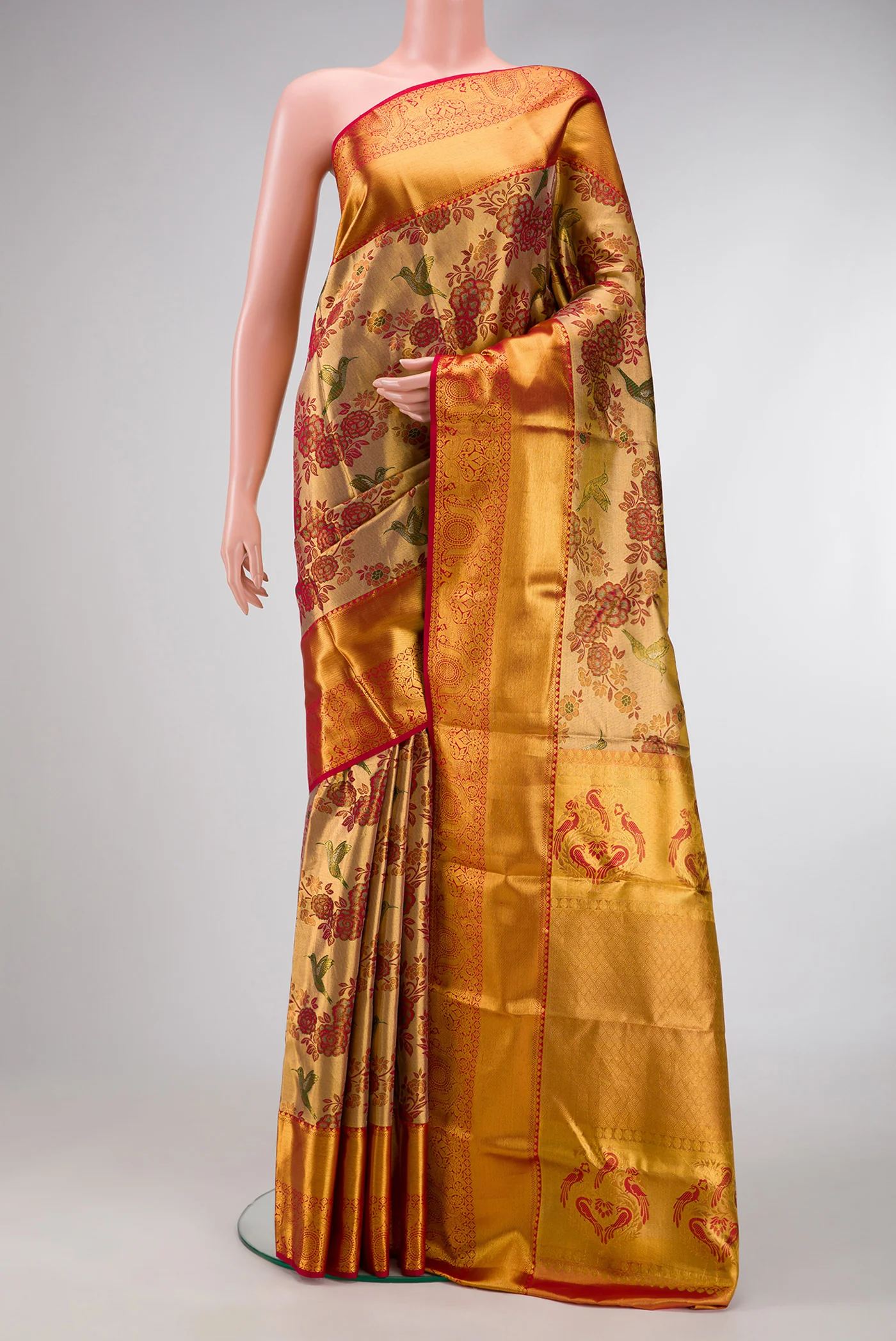 Gold with Red Color Kanjivaram Tissue Silk Saree