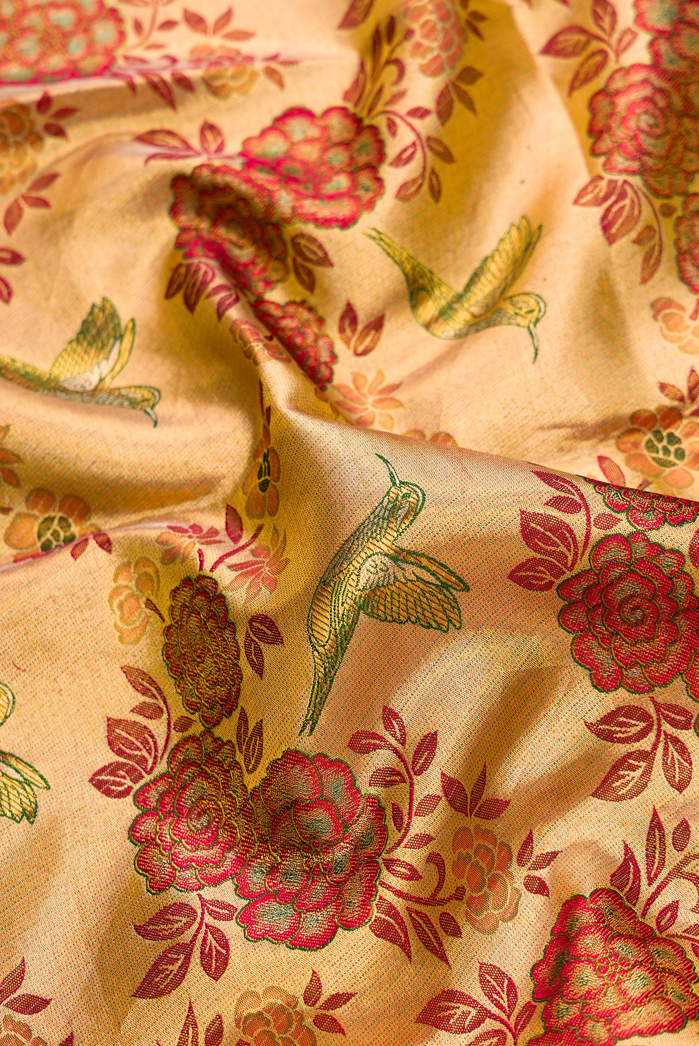 Gold with Red Color Kanjivaram Tissue Silk Saree - Image 2