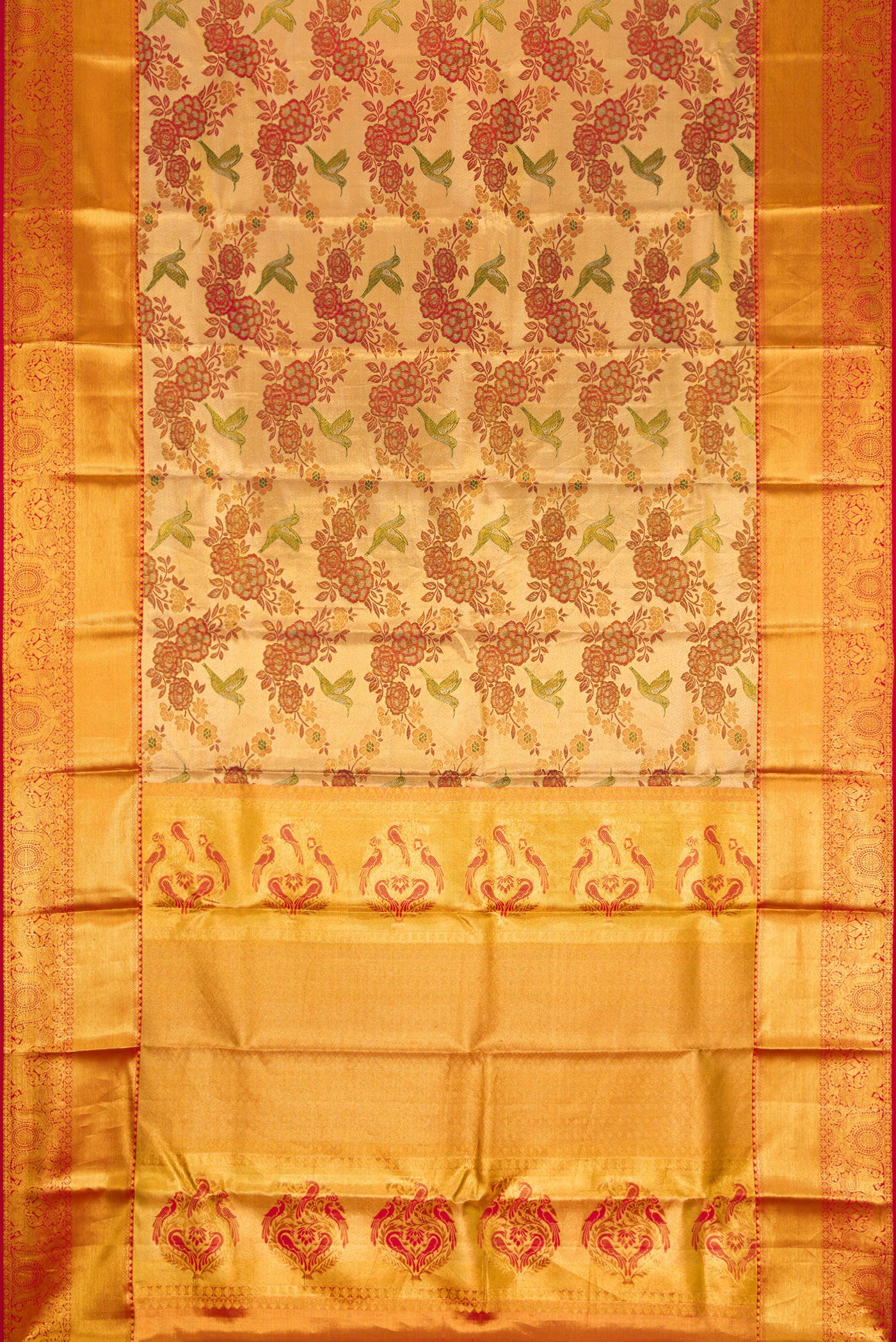 Gold with Red Color Kanjivaram Tissue Silk Saree - Image 6
