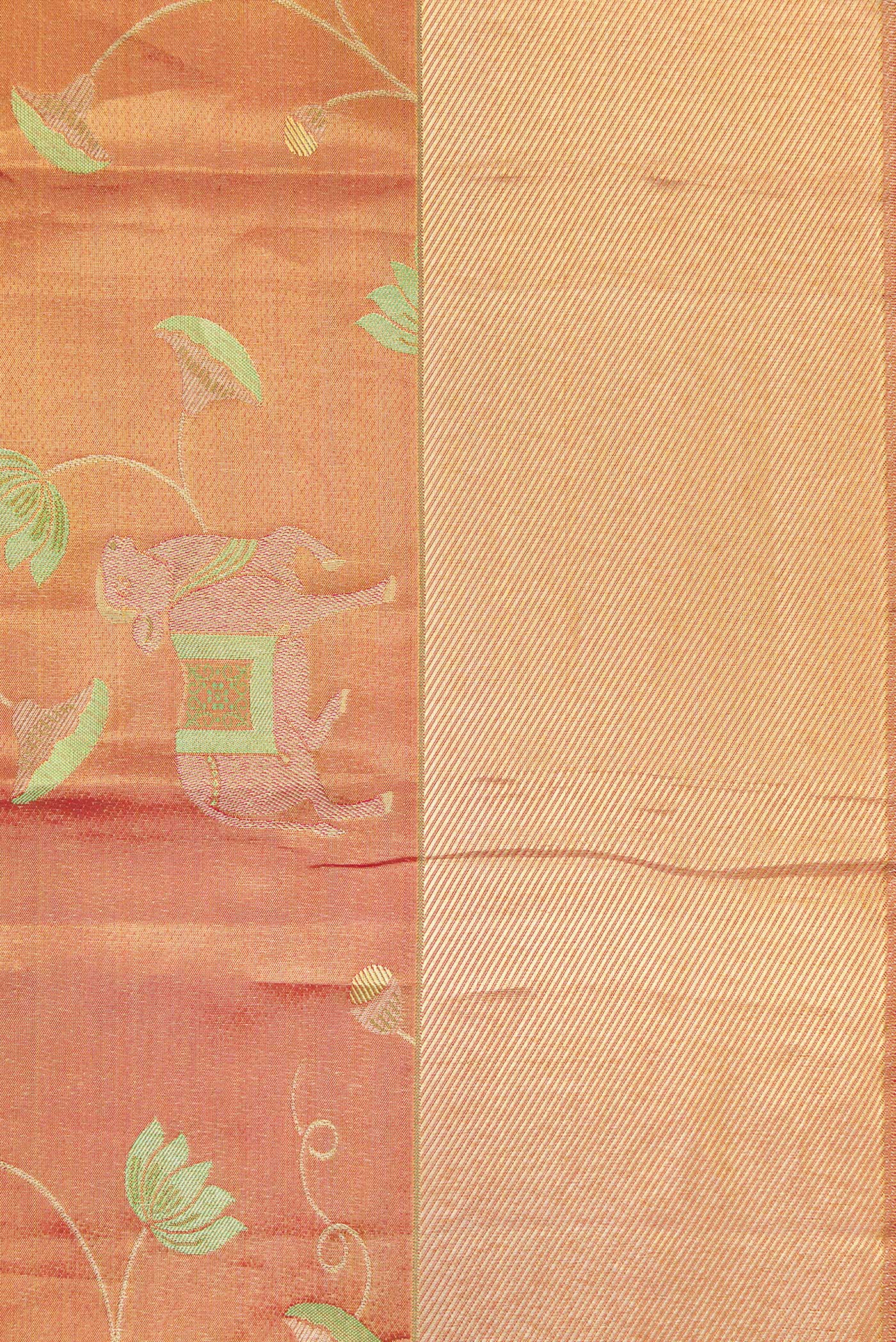 Mustard with Gold Color Kanjivaram Tissue Silk Saree - Image 4