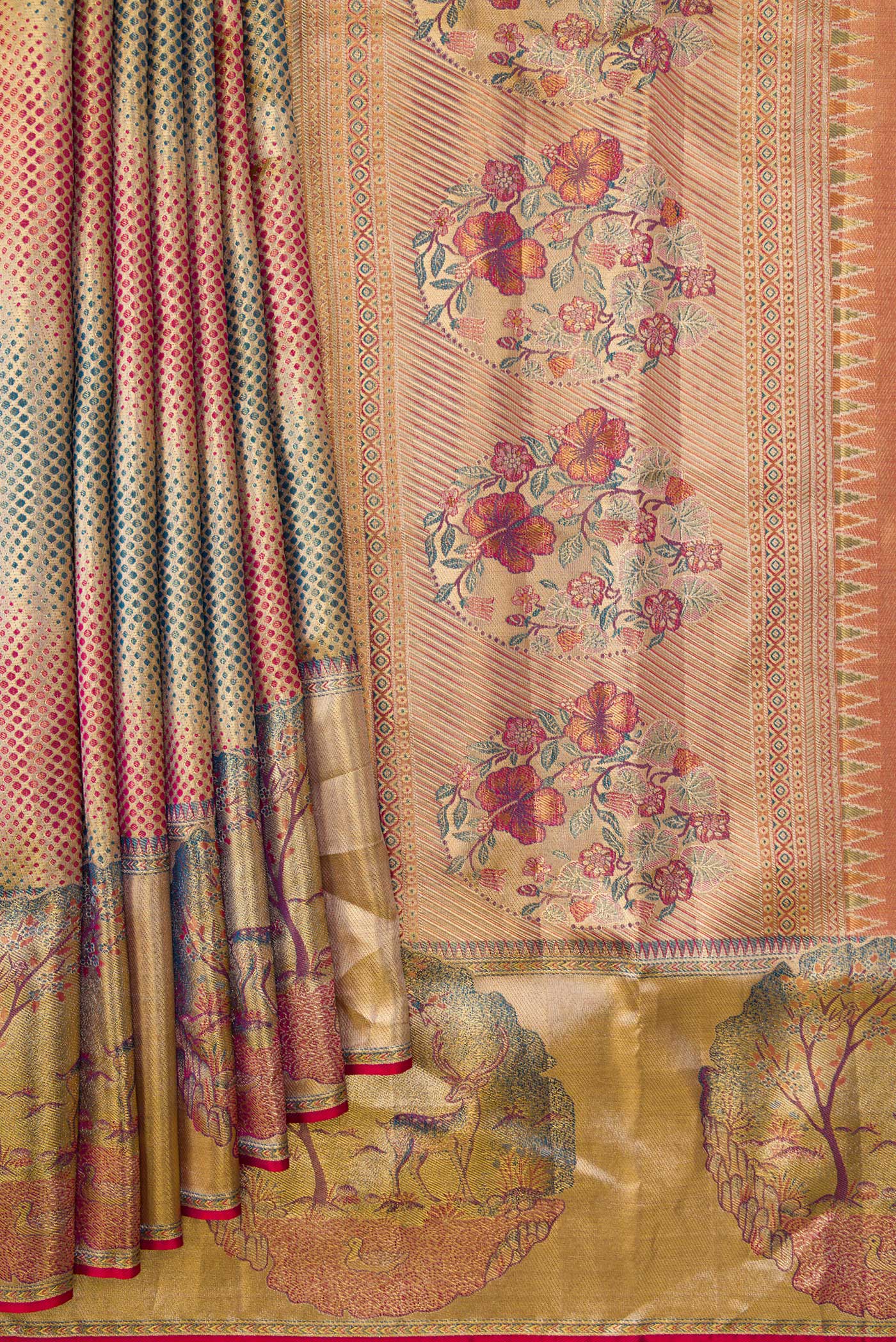Multi Color Kanjivaram Tissue Silk Saree - Image 4