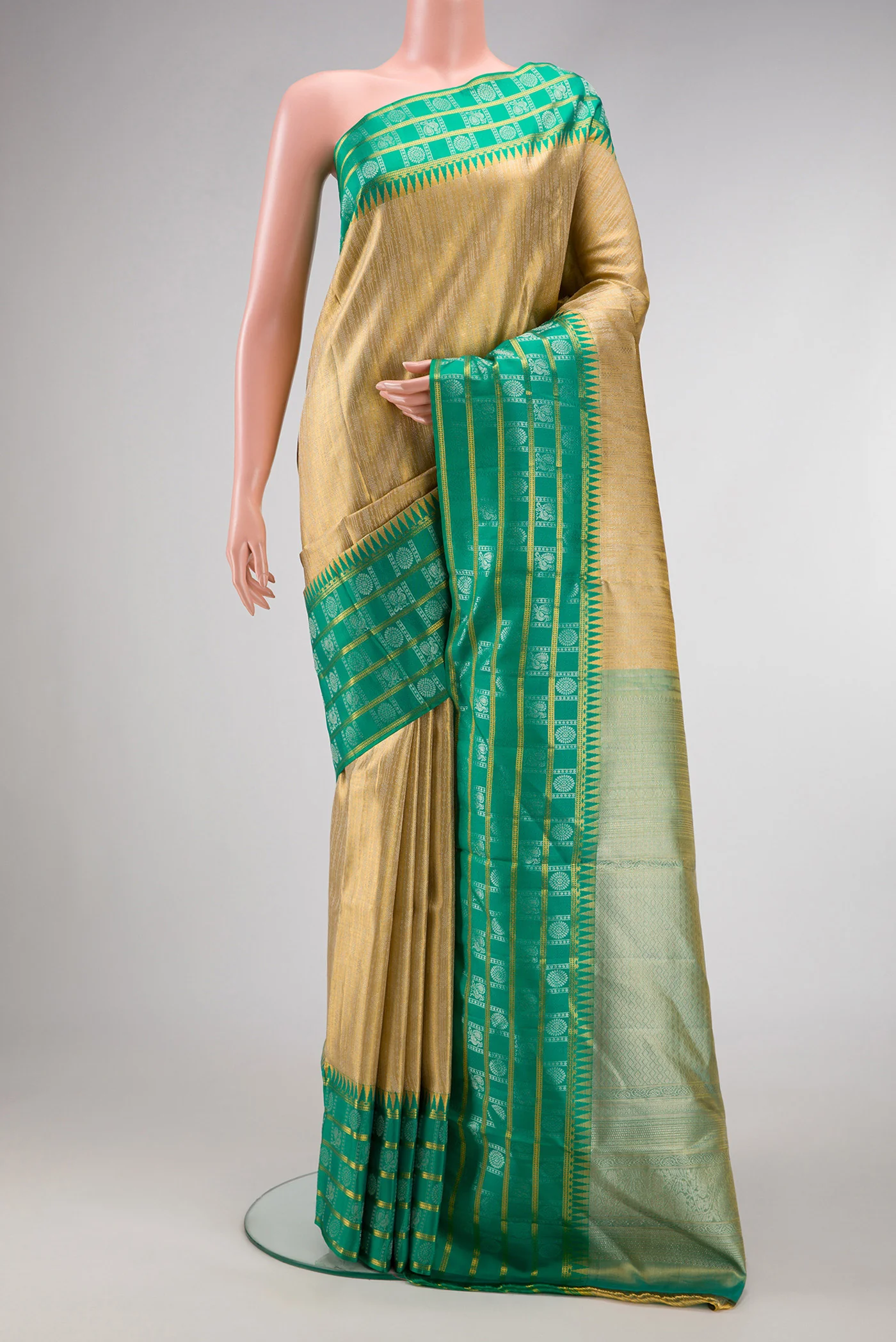 Gold Dual Tone Kanjivaram Tissue Silk Saree