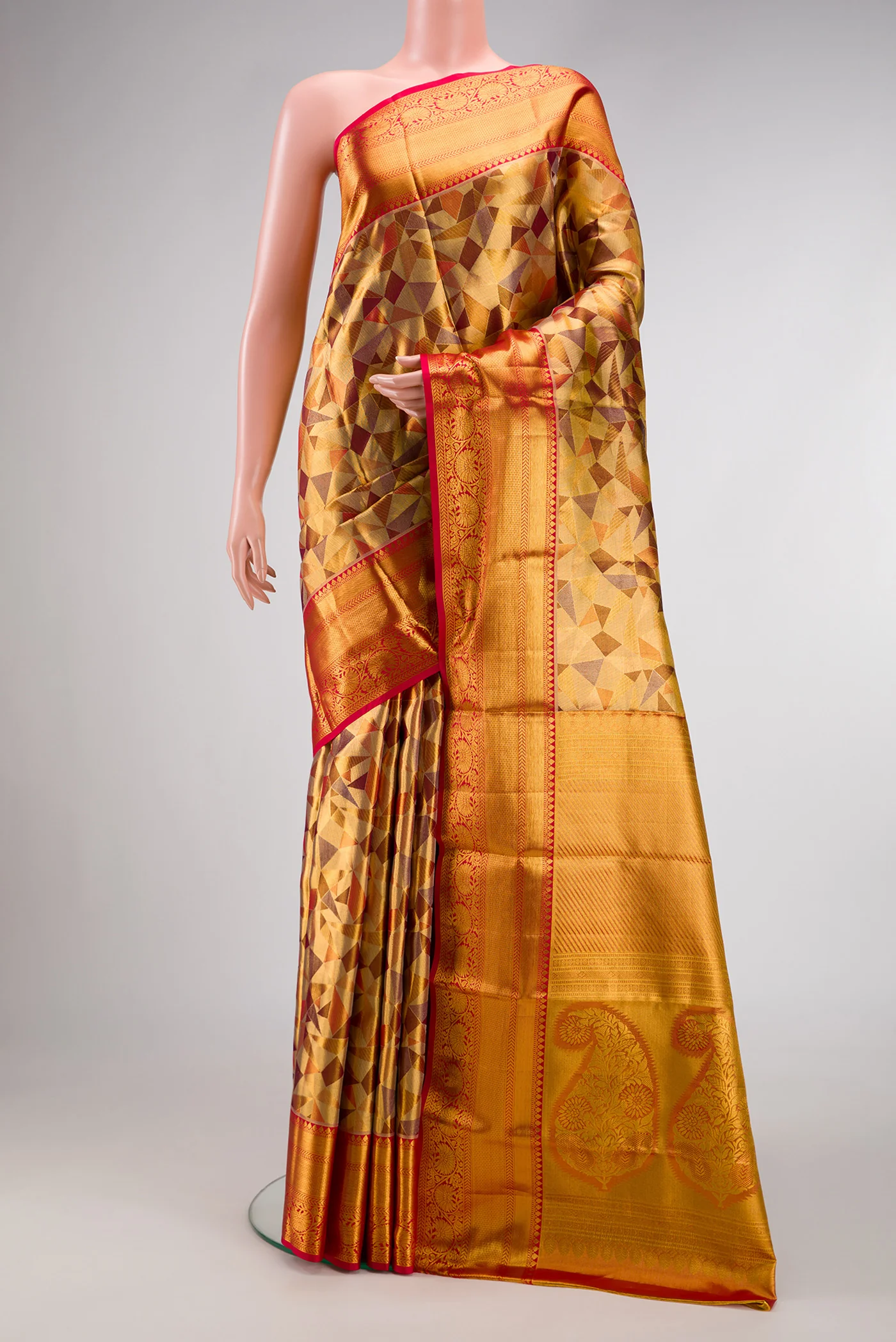 Gold Dual Tone Kanjivaram Tissue Silk Saree