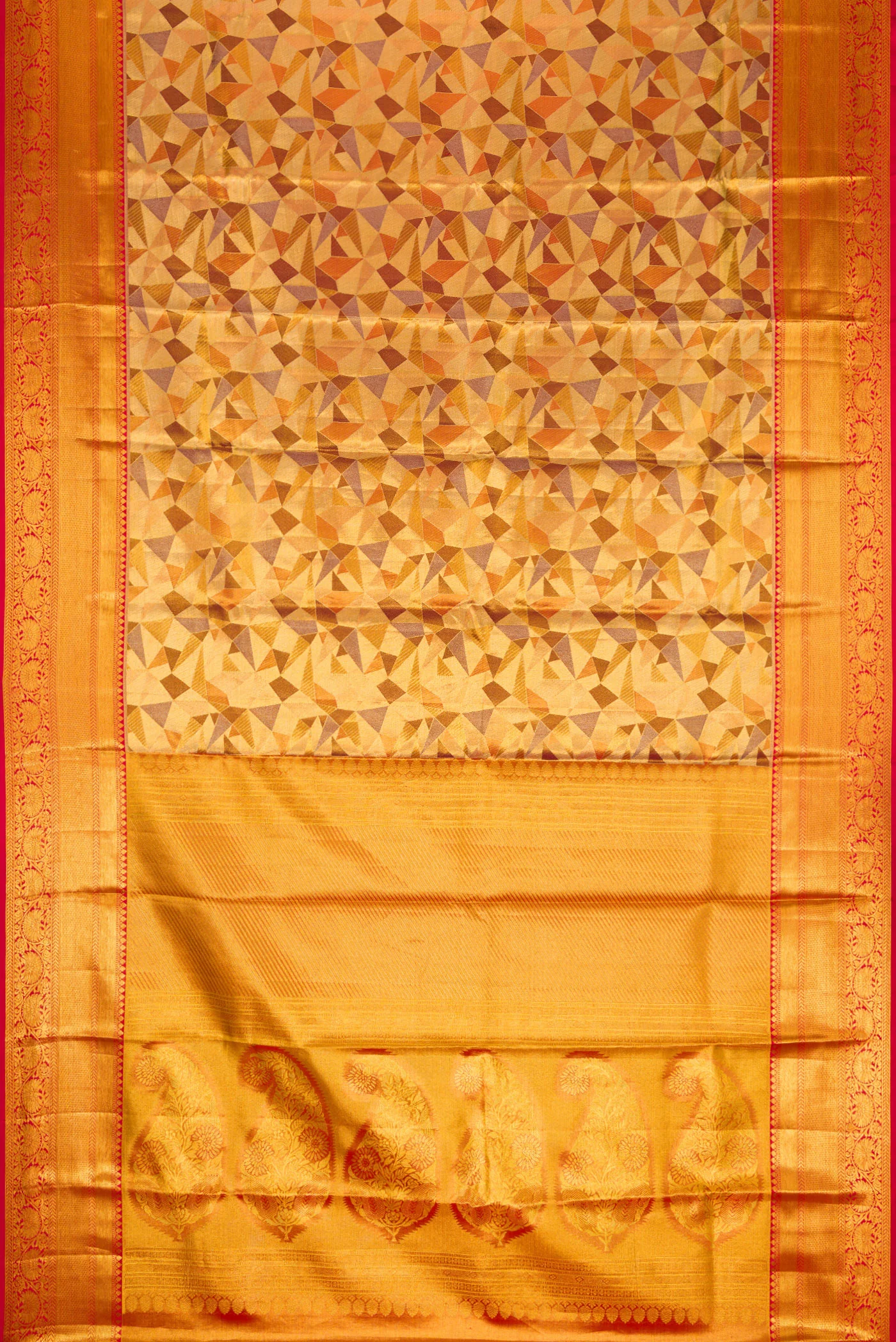 Gold Dual Tone Kanjivaram Tissue Silk Saree - Image 6
