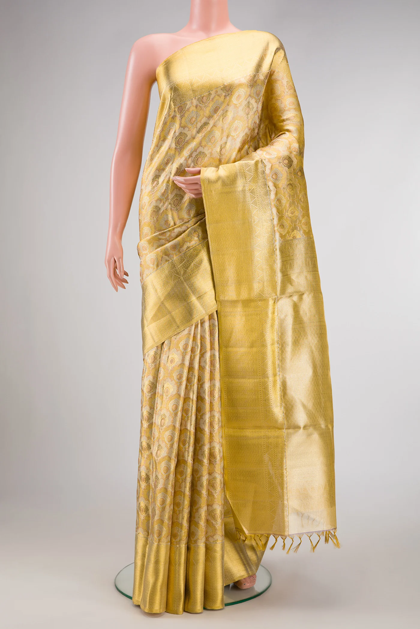 Gold Dual Tone Kanjivaram Tissue Silk Saree