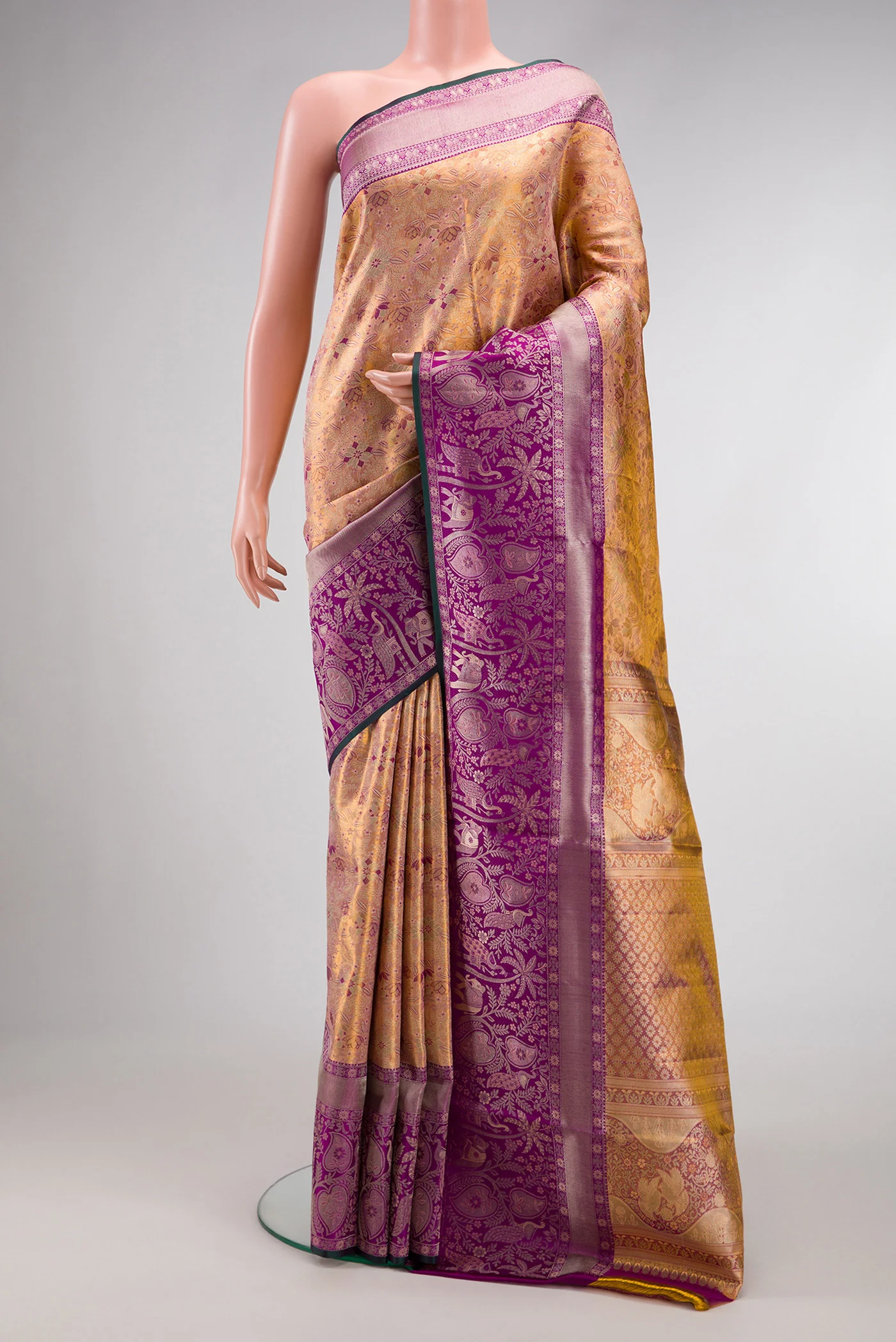 Peach Dual Tone Kanjivaram Tissue Silk Saree