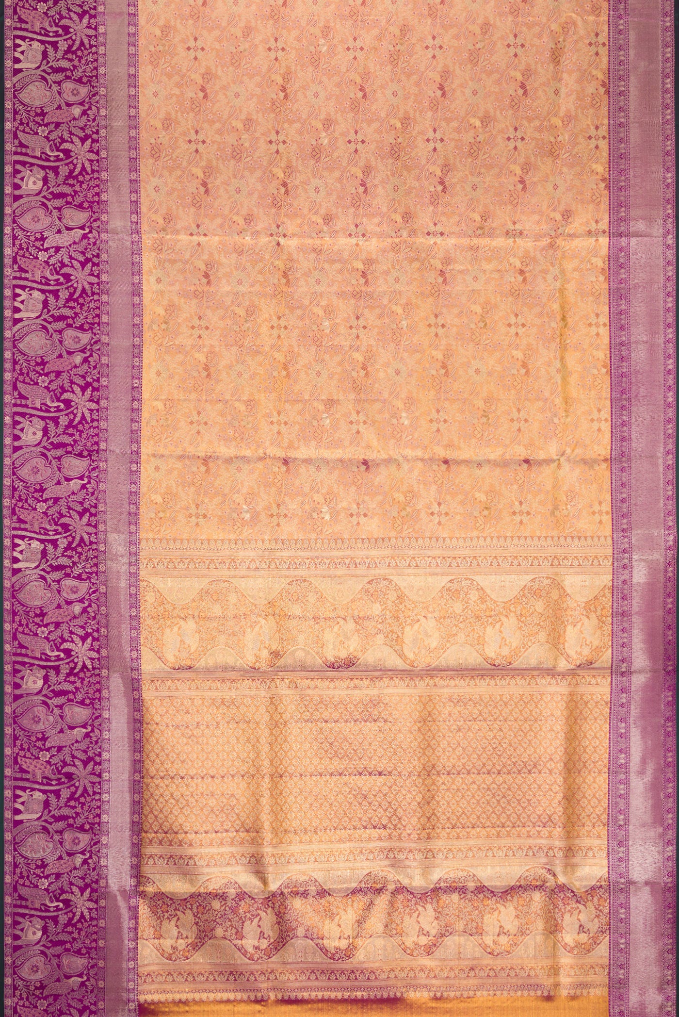 Peach Dual Tone Kanjivaram Tissue Silk Saree - Image 6