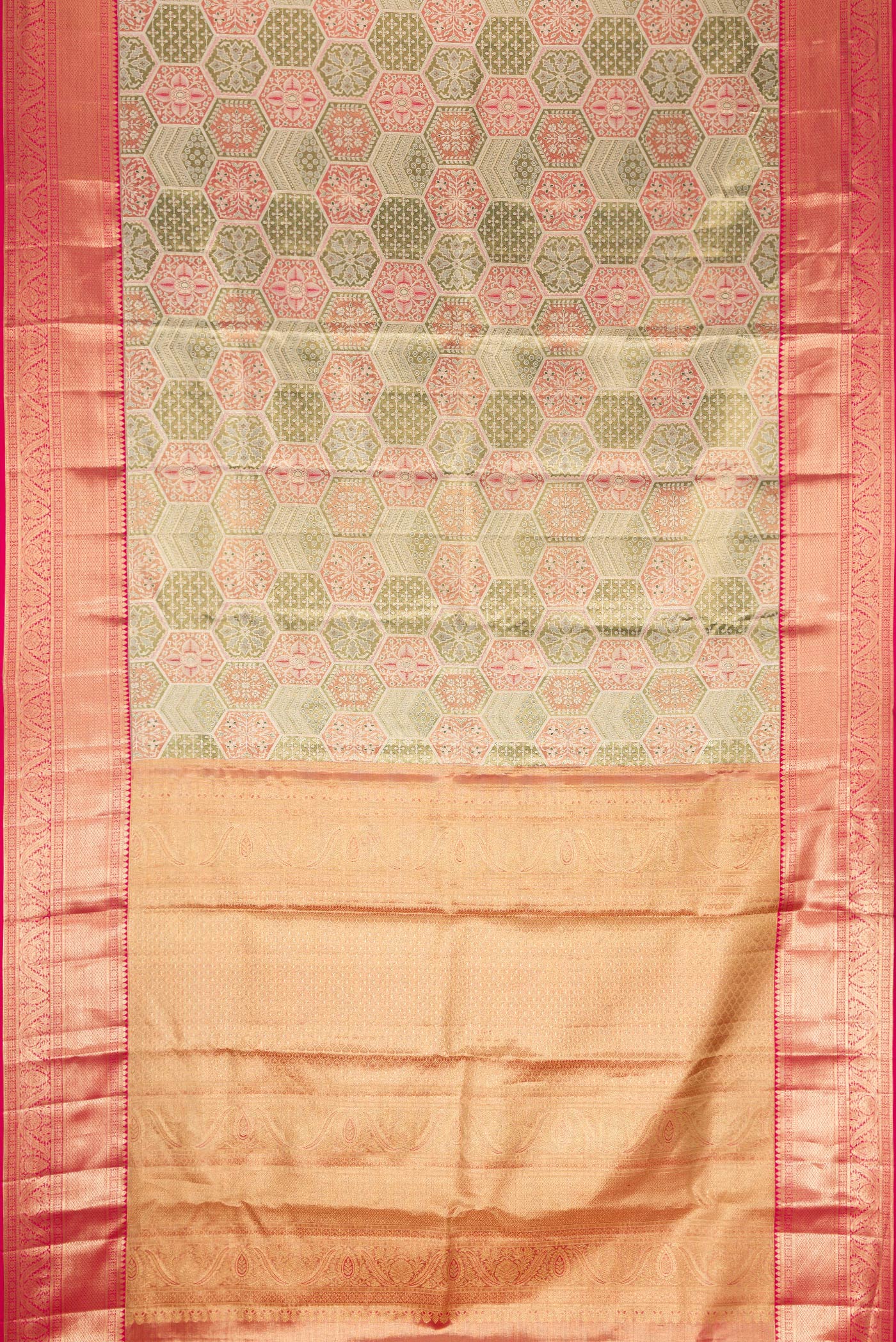 Green with Gold Color Kanjivaram Tissue Silk Saree - Image 6