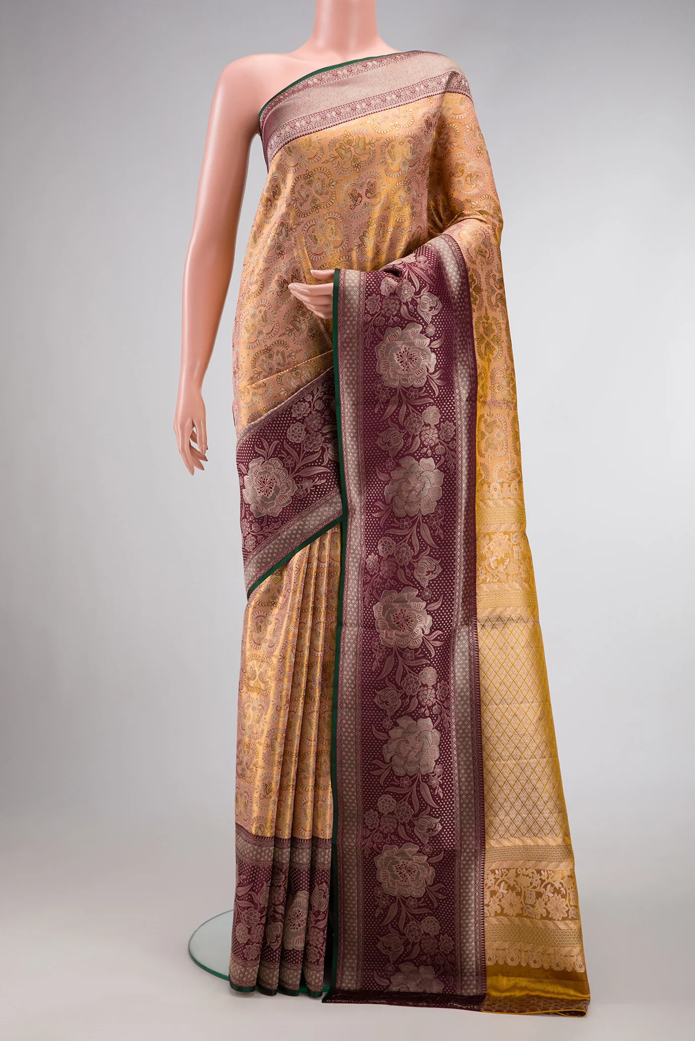 Sandal Dual Tone Kanjivaram Tissue Silk Saree