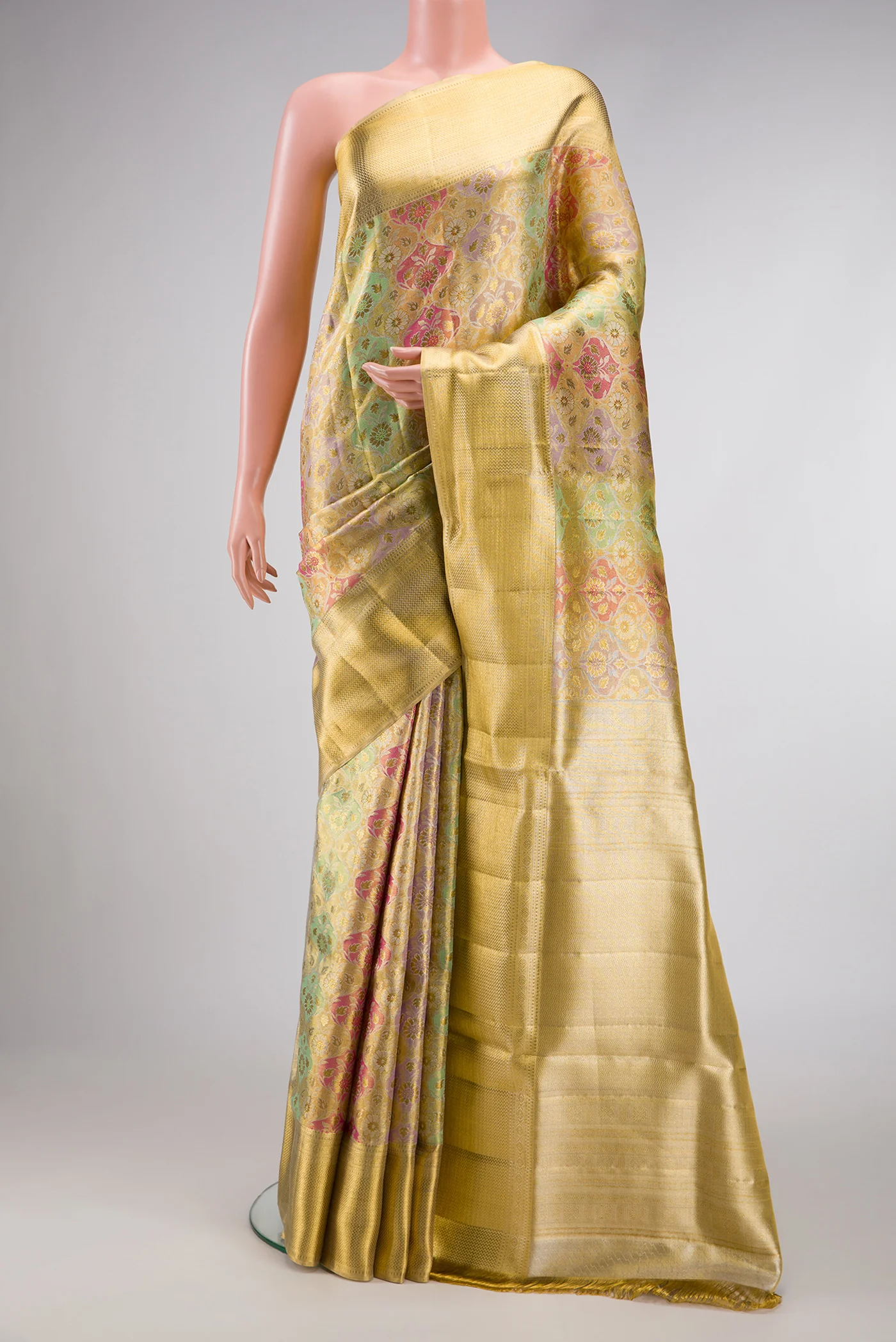 Gold Dual Tone Kanjivaram Tissue Silk Saree