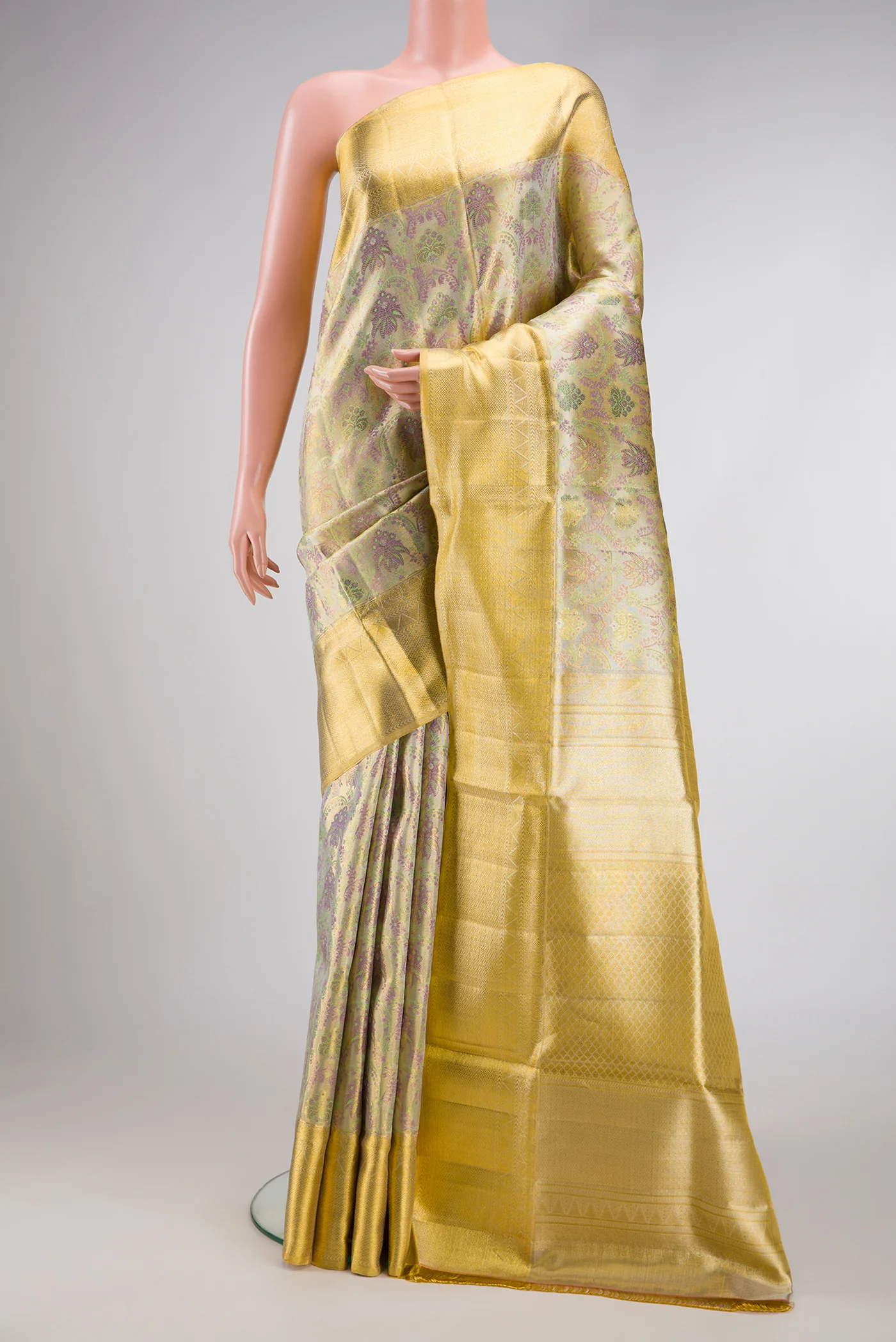 Gold Dual Tone Kanjivaram Tissue Silk Saree