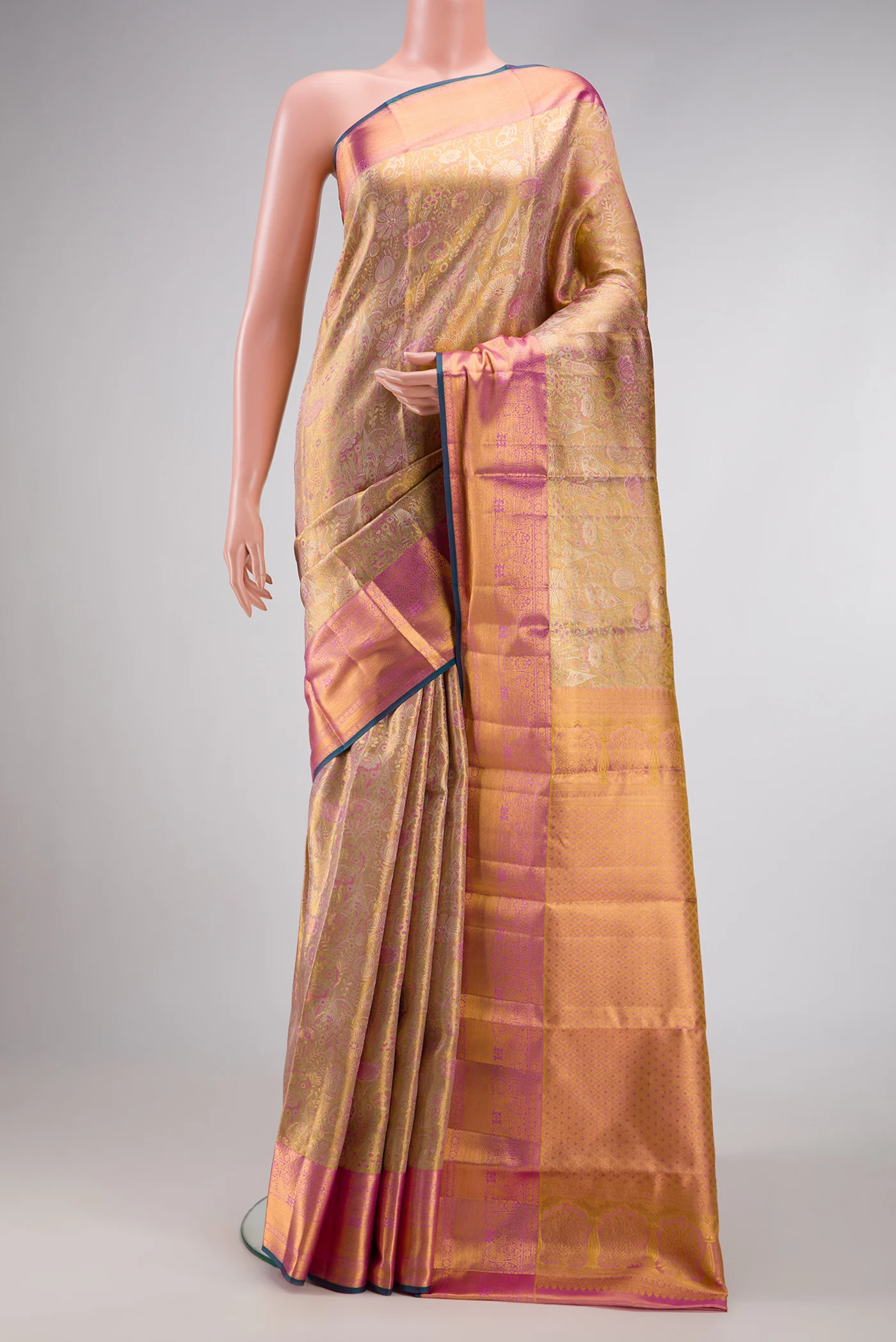 Gold Dual Tone Kanjivaram Tissue Silk Saree