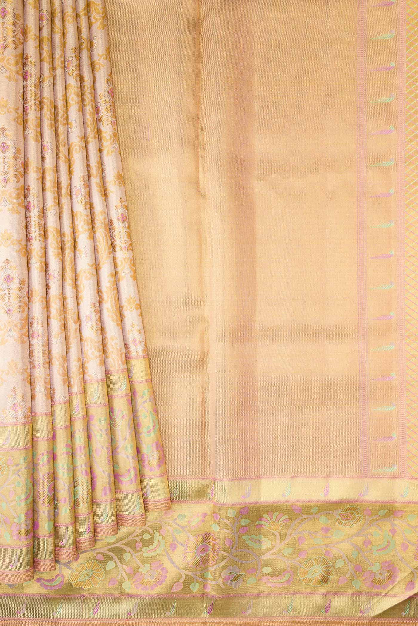 Gold Dual Tone Kanjivaram Tissue Silk Saree - Image 4