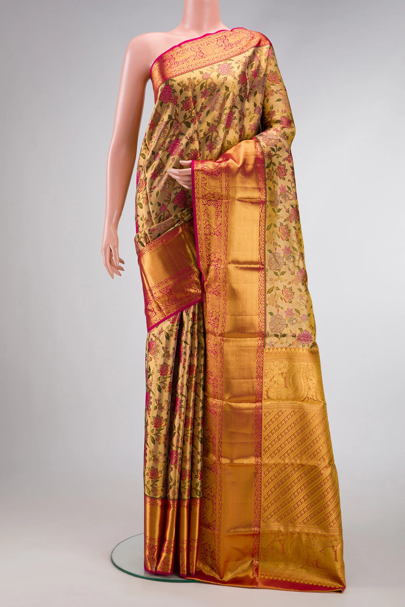 Gold Dual Tone Kanjivaram Tissue Silk Saree