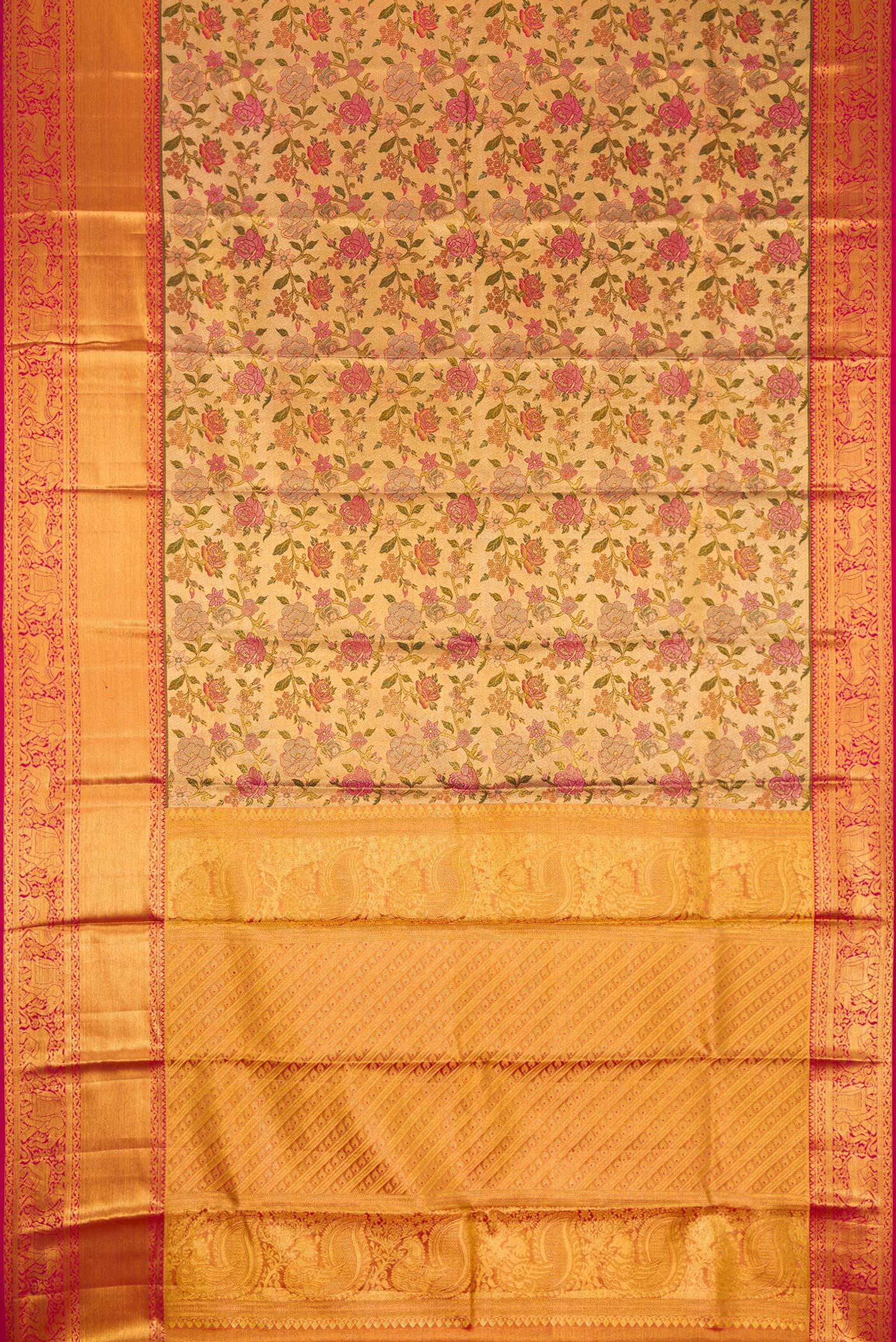 Gold Dual Tone Kanjivaram Tissue Silk Saree - Image 6