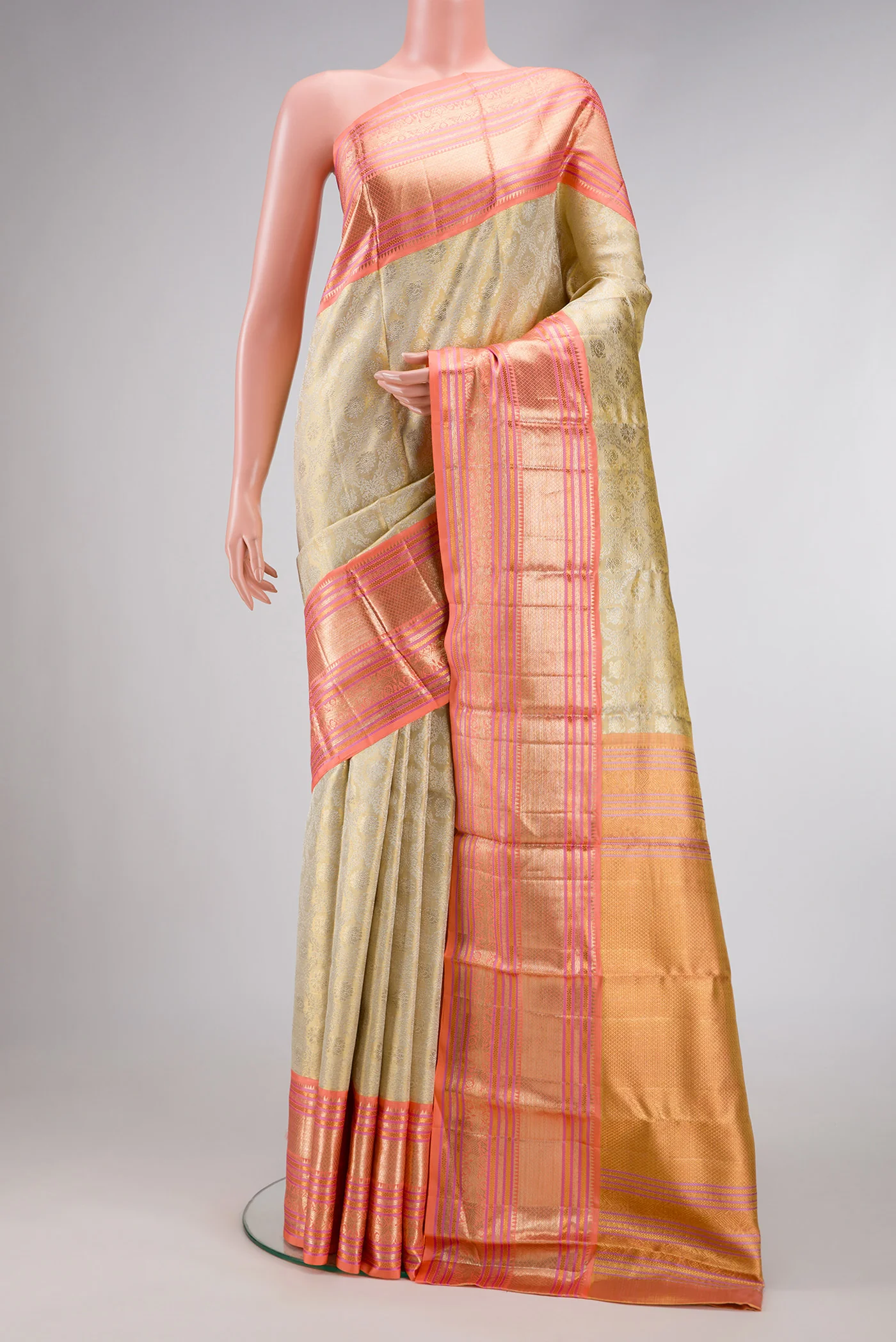 Gold Dual Tone Kanjivaram Tissue Silk Saree