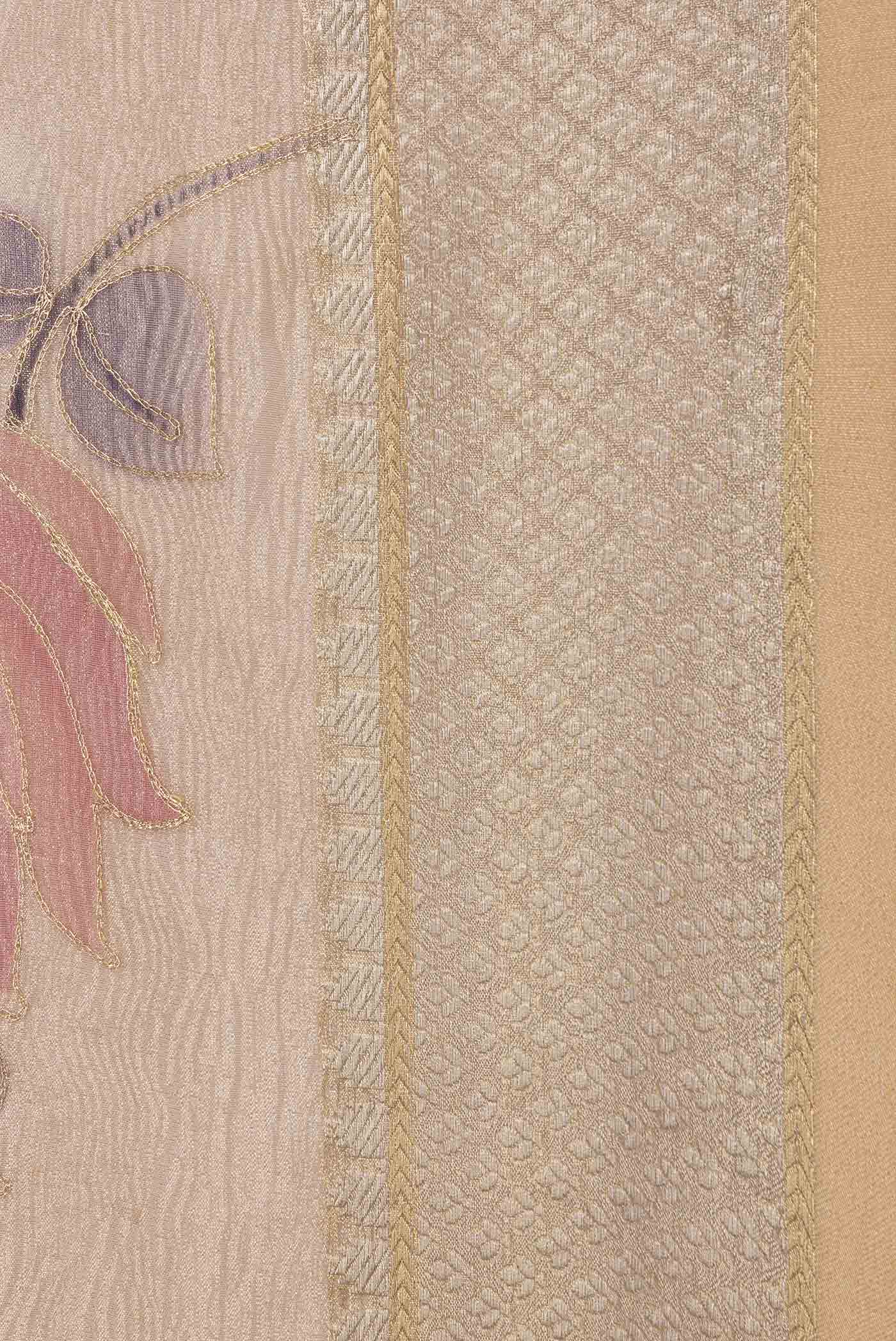 Gold Dual Tone Organza Silk Saree - Image 3