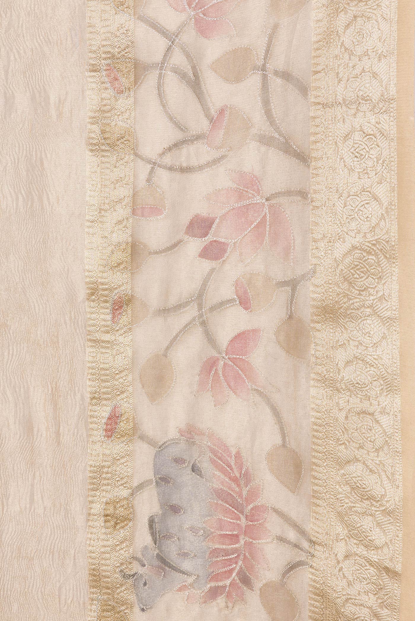 Gold Dual Tone Organza Silk Saree - Image 3