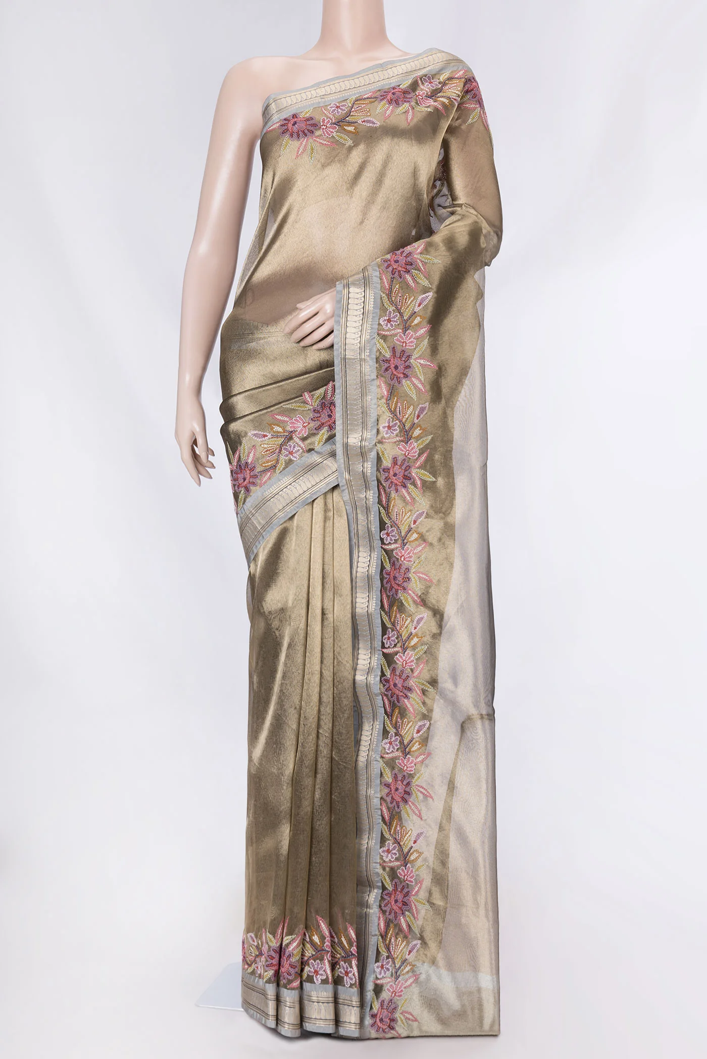 Gold Dual Tone Organza Silk Saree