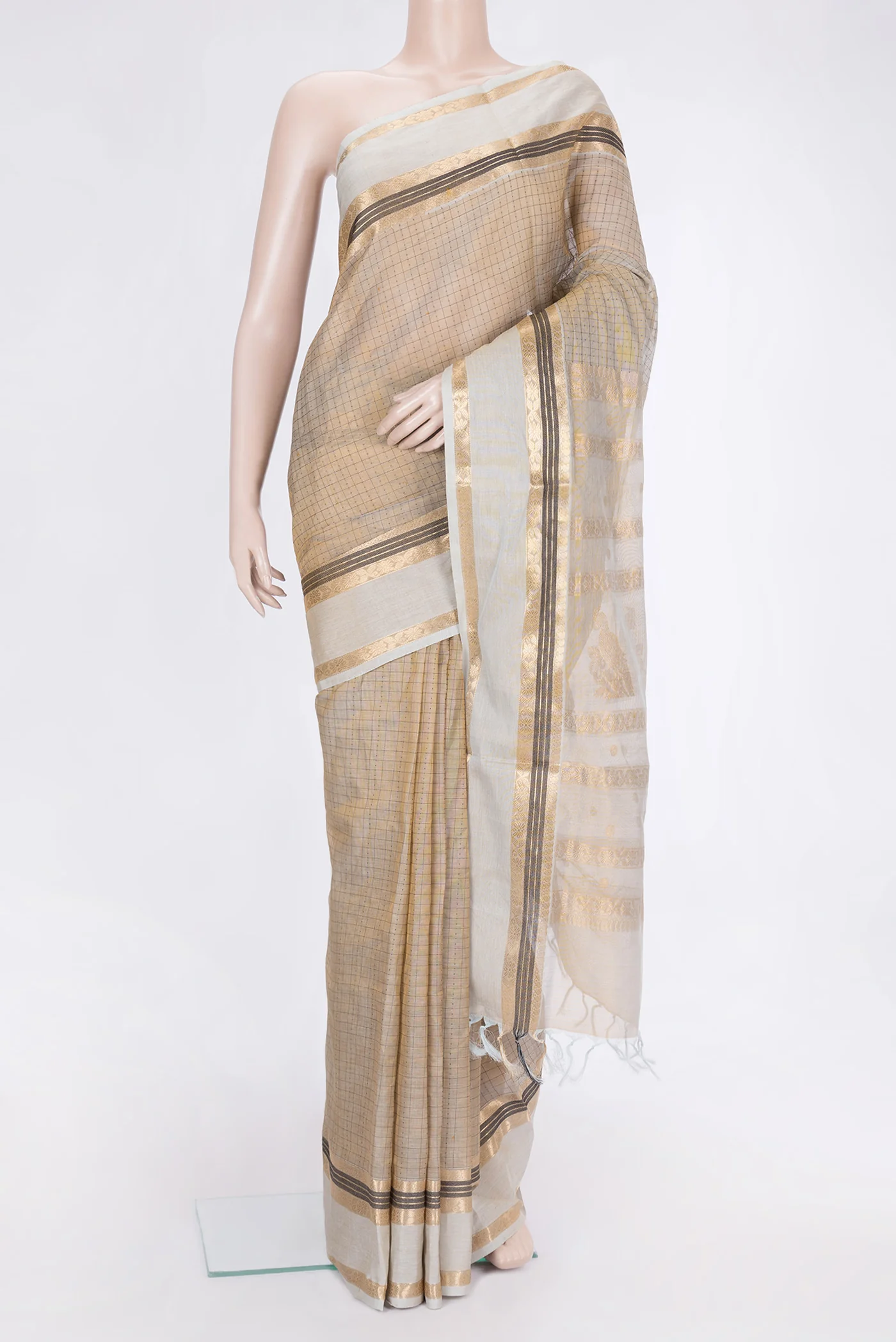 Beige Silk Cotton Saree