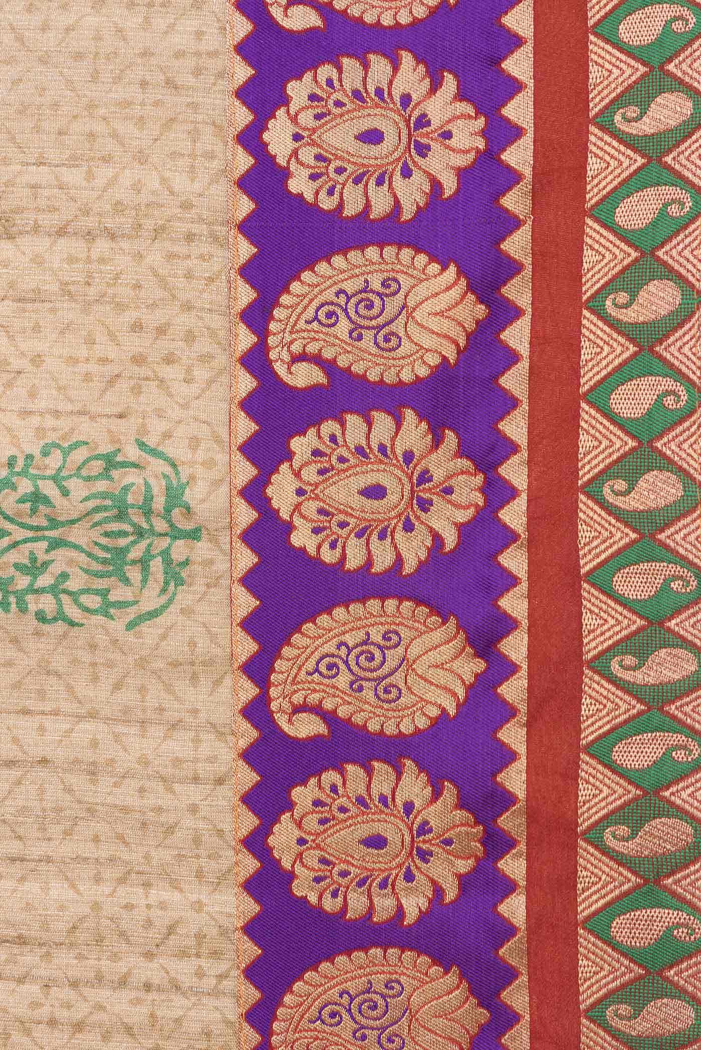 Beige Tussar Saree - Image 3