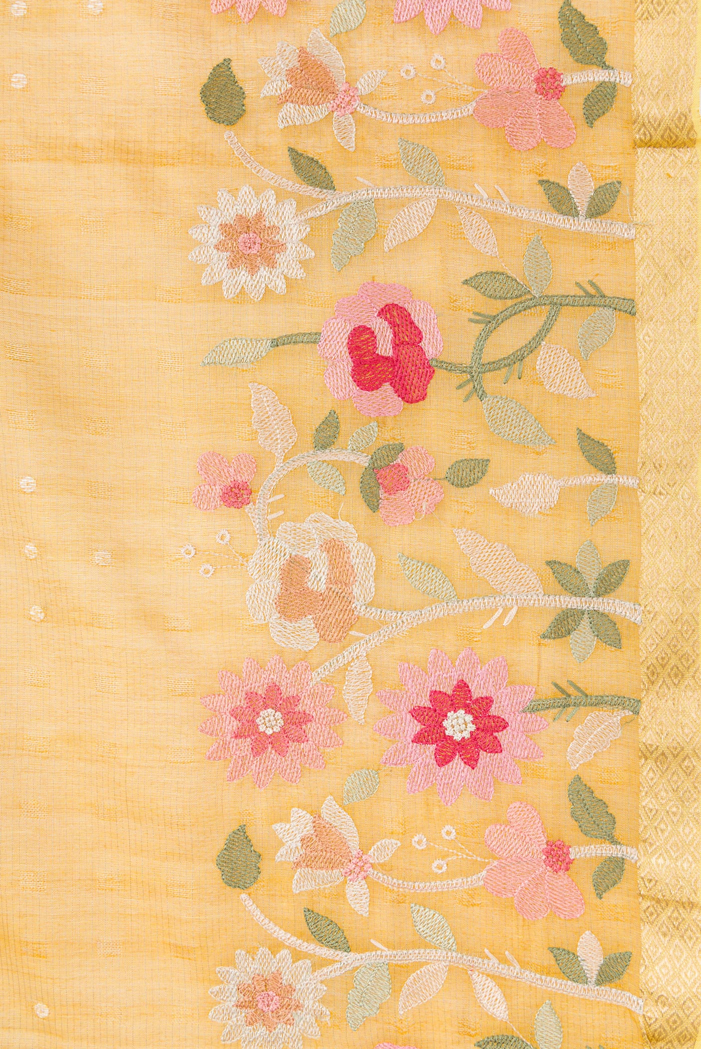 Yellow Tussar Silk Saree - Image 3