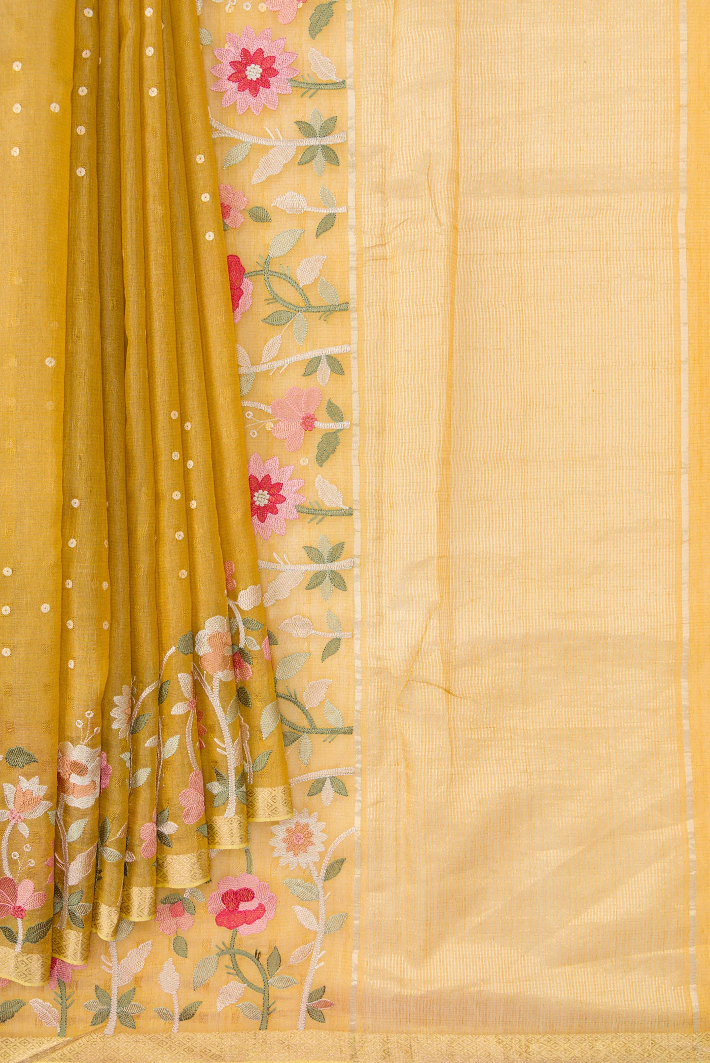 Yellow Tussar Silk Saree - Image 4