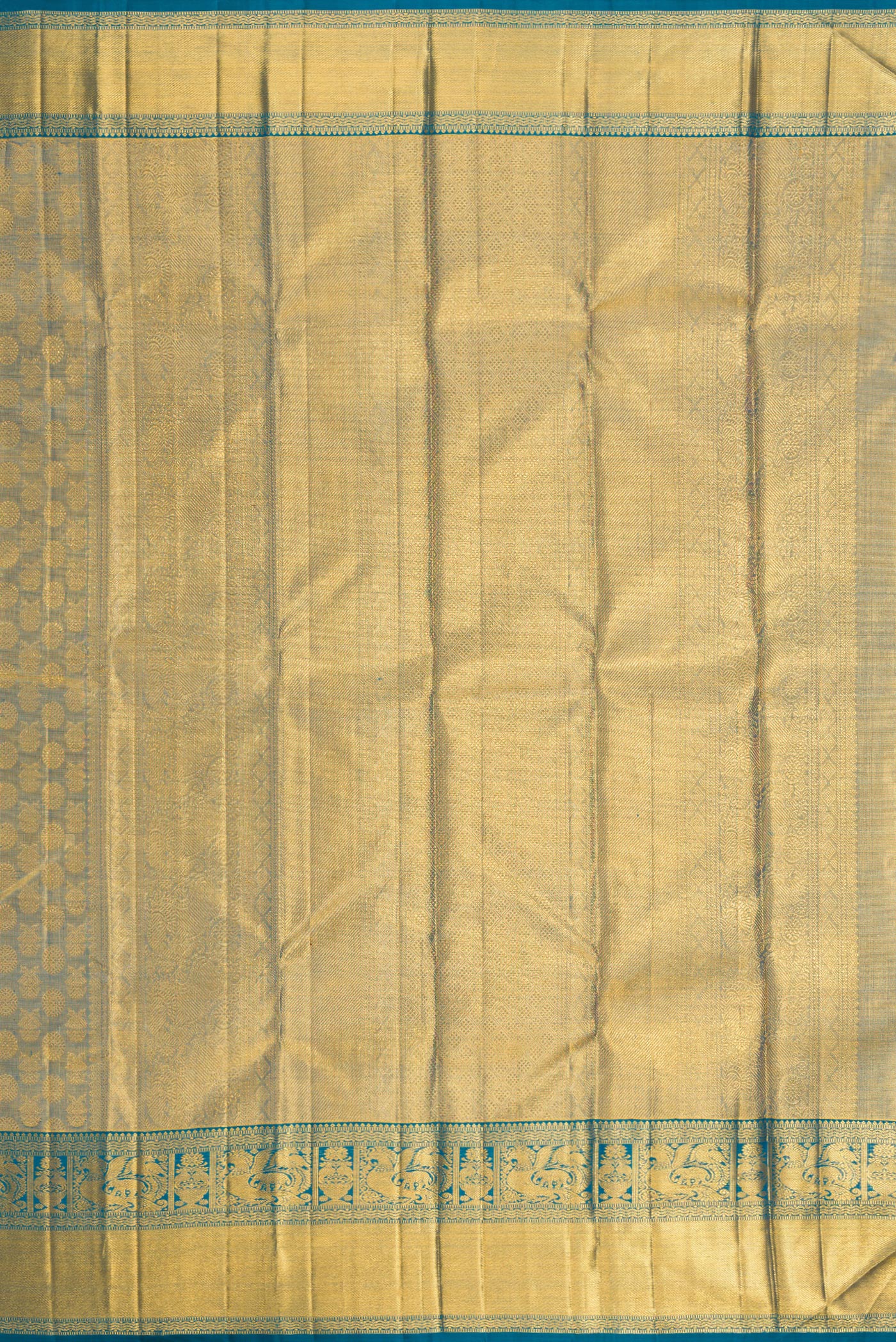 Gold with Blue Color Kanchipuram Tissue Silk Saree - Image 7