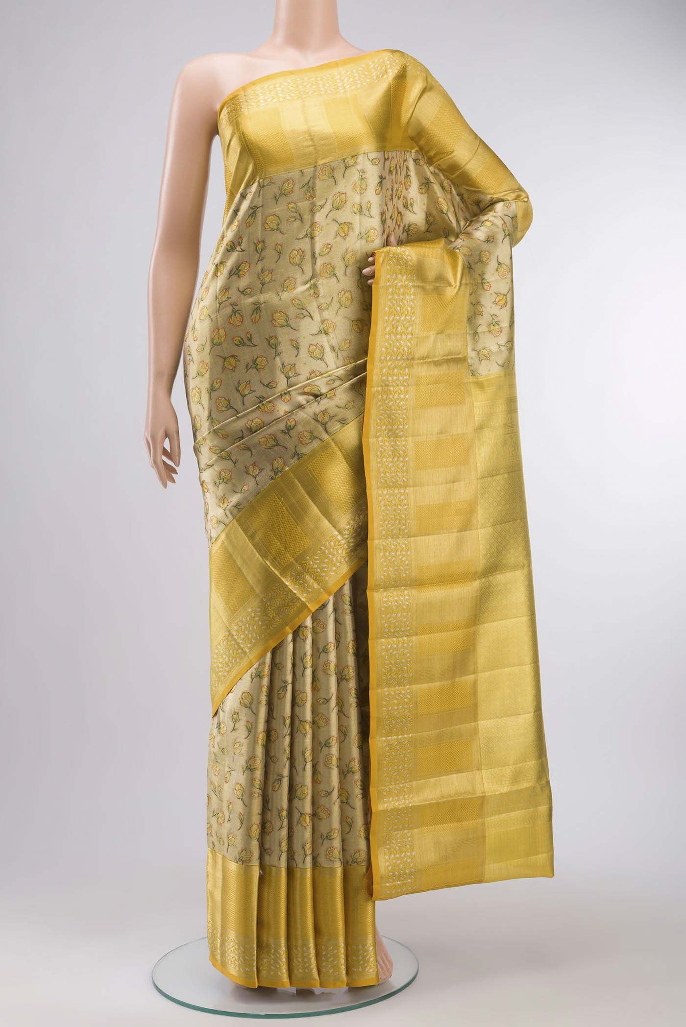 Gold with Green Color Kanjivaram Tissue Silk Saree