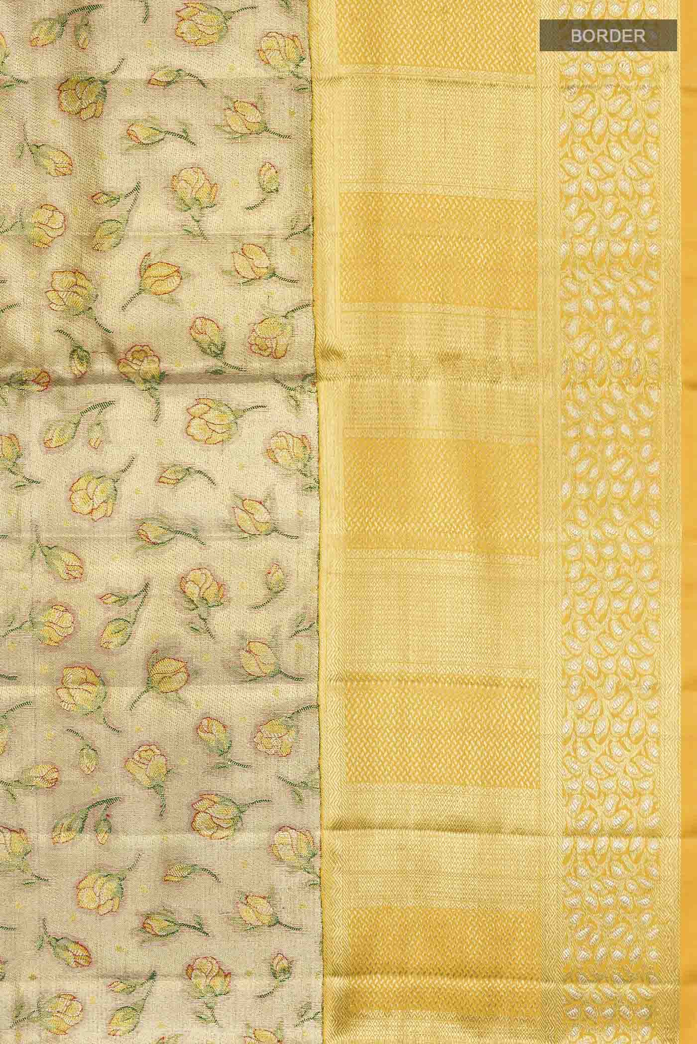 Gold with Green Color Kanjivaram Tissue Silk Saree - Image 3