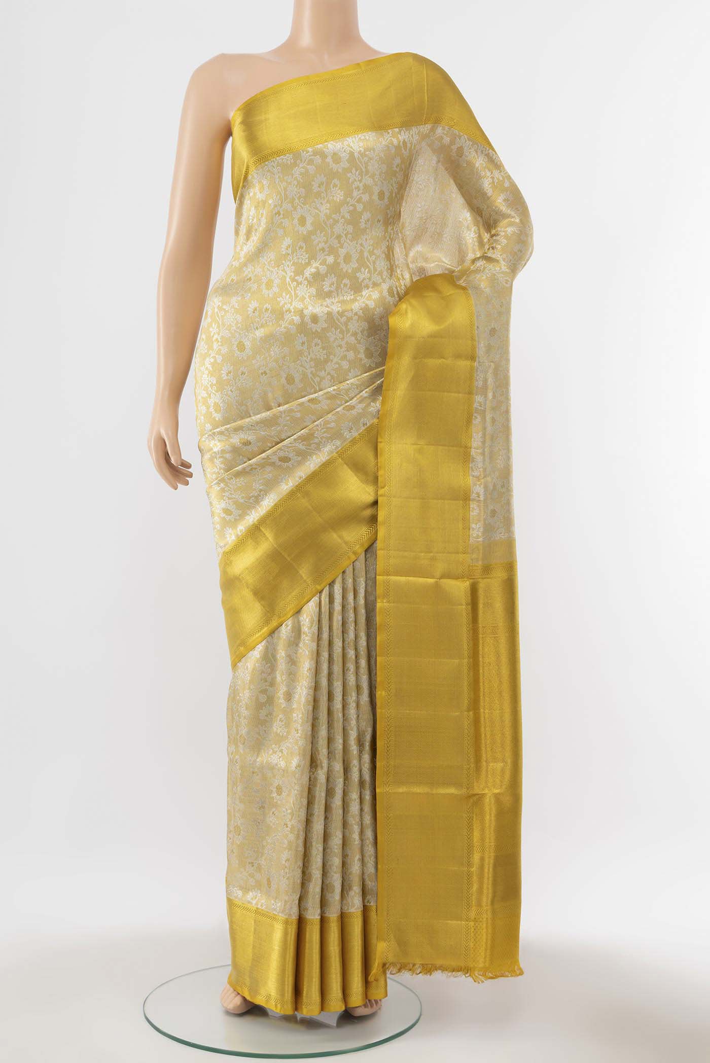 Pure Silk Pure Zari Golden Kanjivaram Tissue Saree
