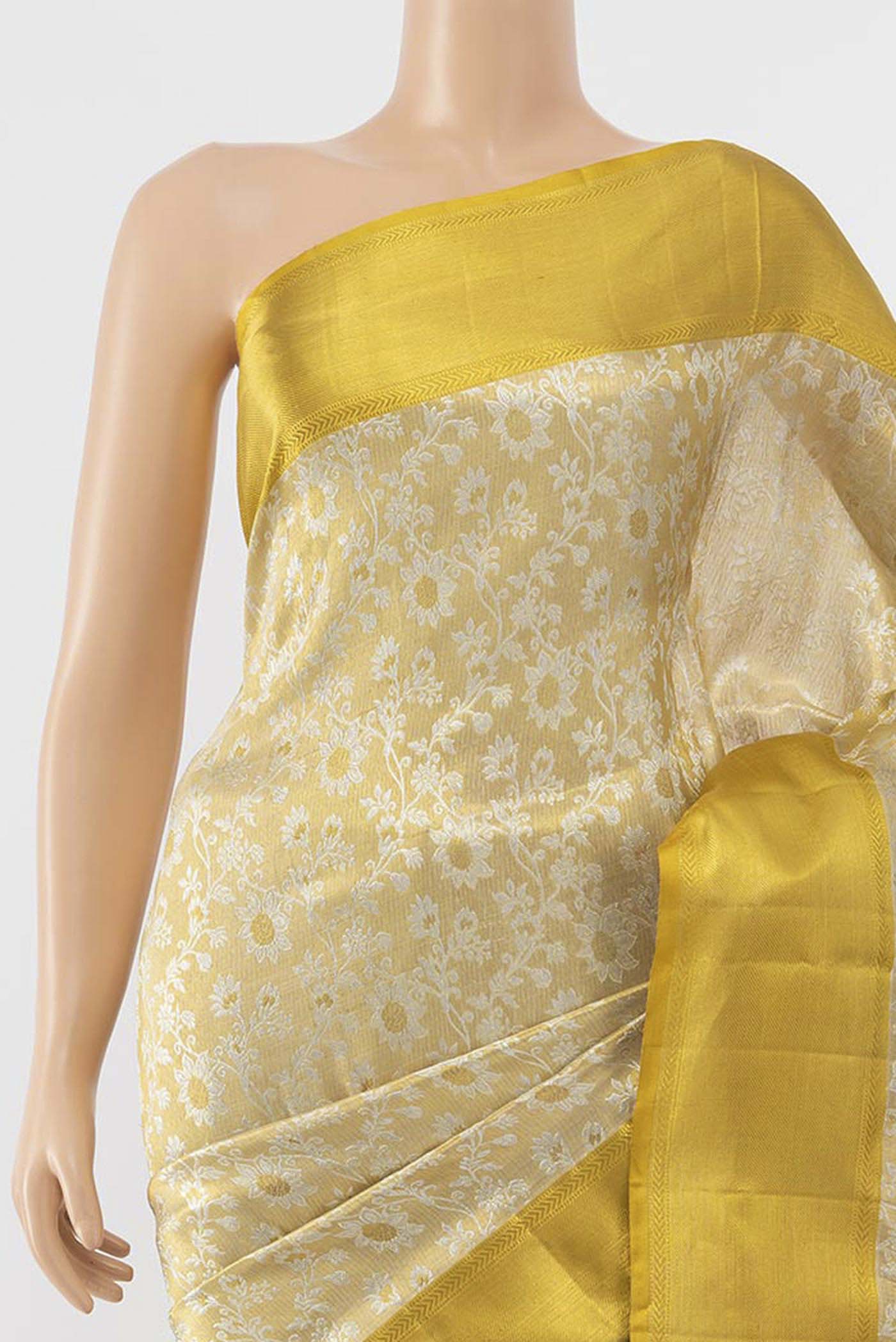 Pure Silk Pure Zari Golden Kanjivaram Tissue Saree - Image 2