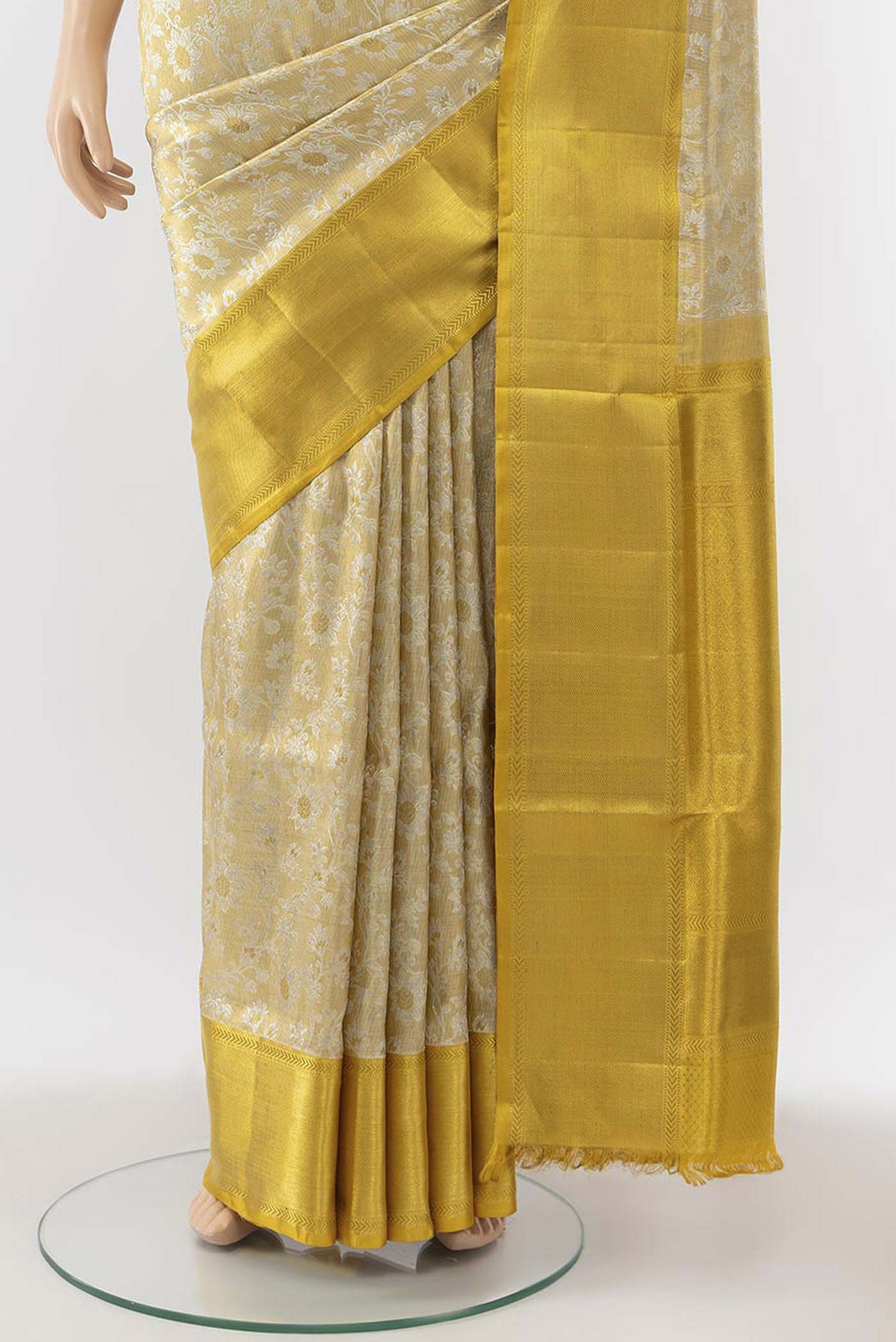 Pure Silk Pure Zari Golden Kanjivaram Tissue Saree - Image 3