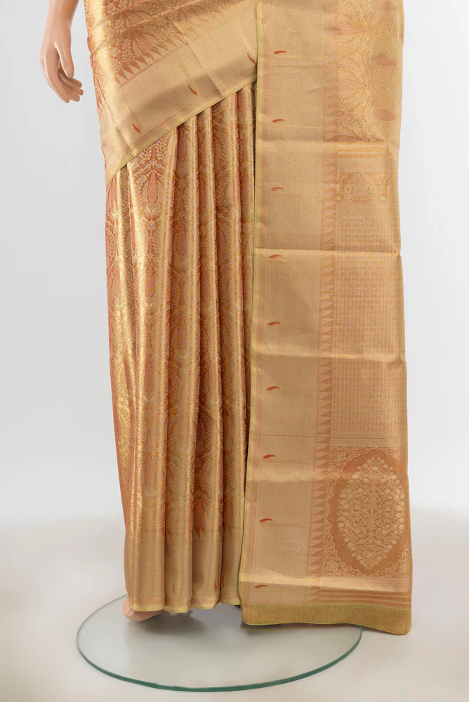 Golden Kanjivaram Tissue Silk Saree - Image 3