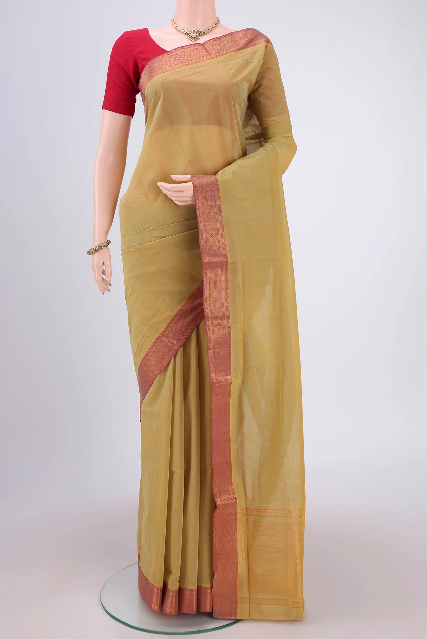 Golden Mangalagiri Cotton Saree