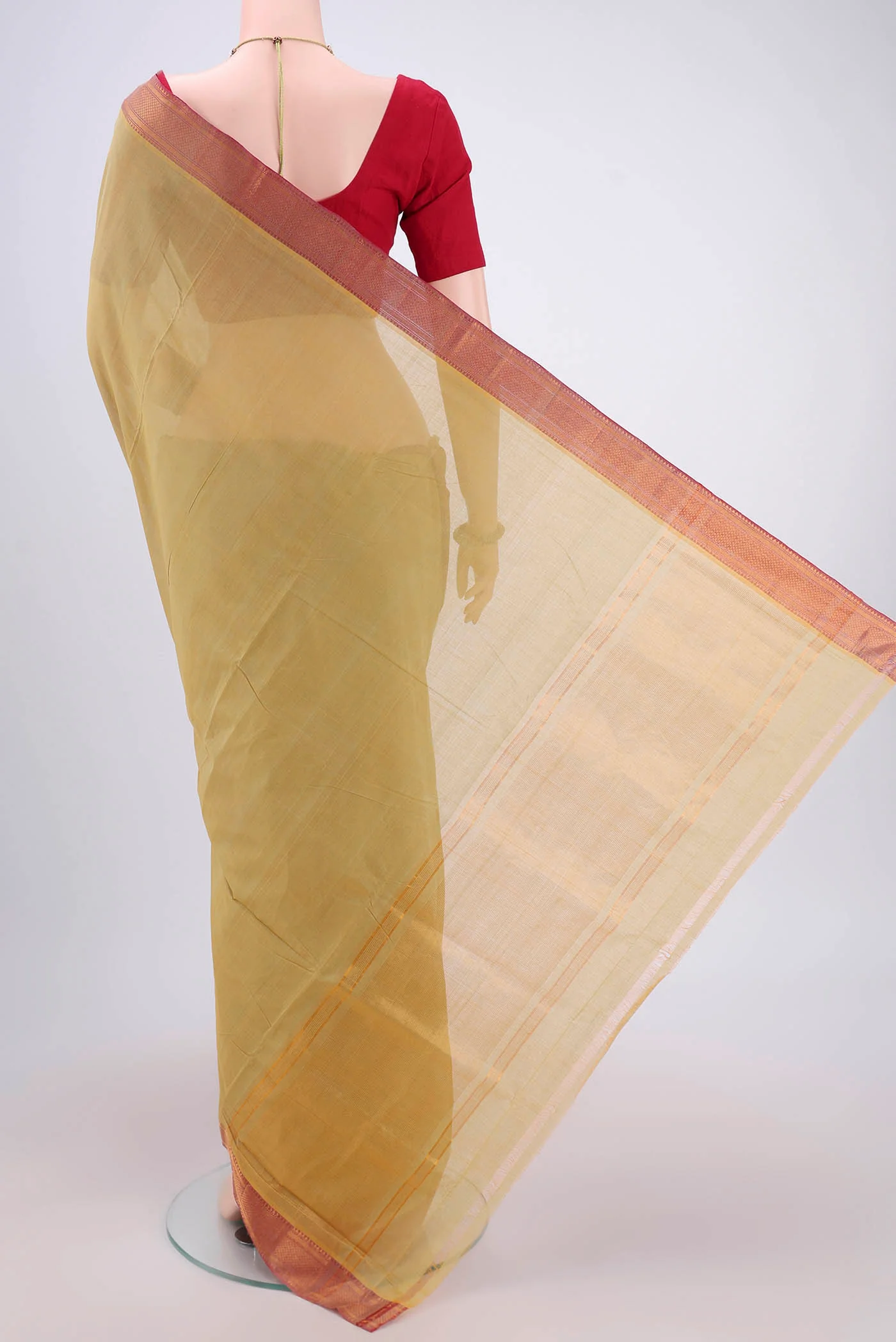 Golden Mangalagiri Cotton Saree - Image 3