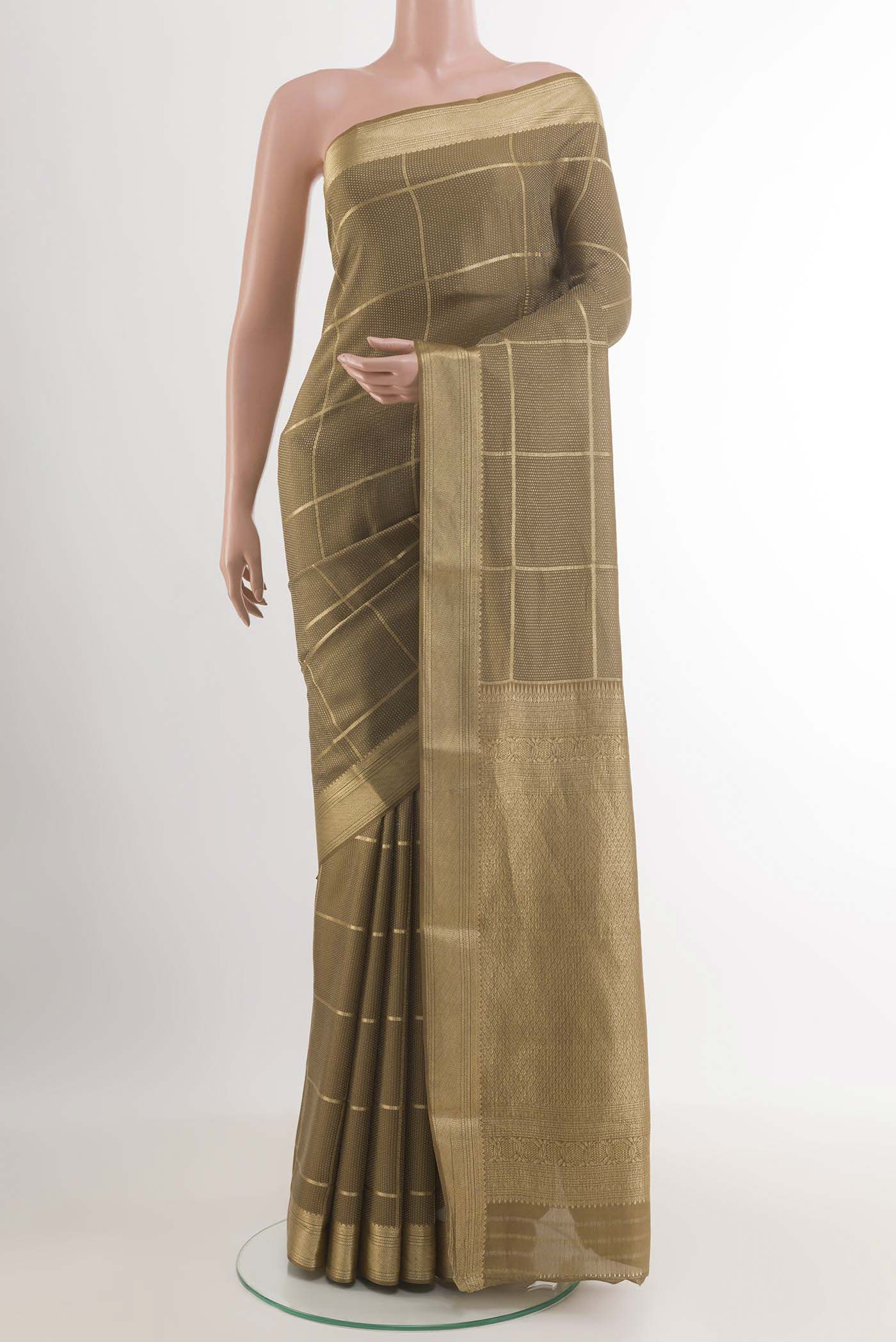 Dark Beige Mysore Crepe Saree