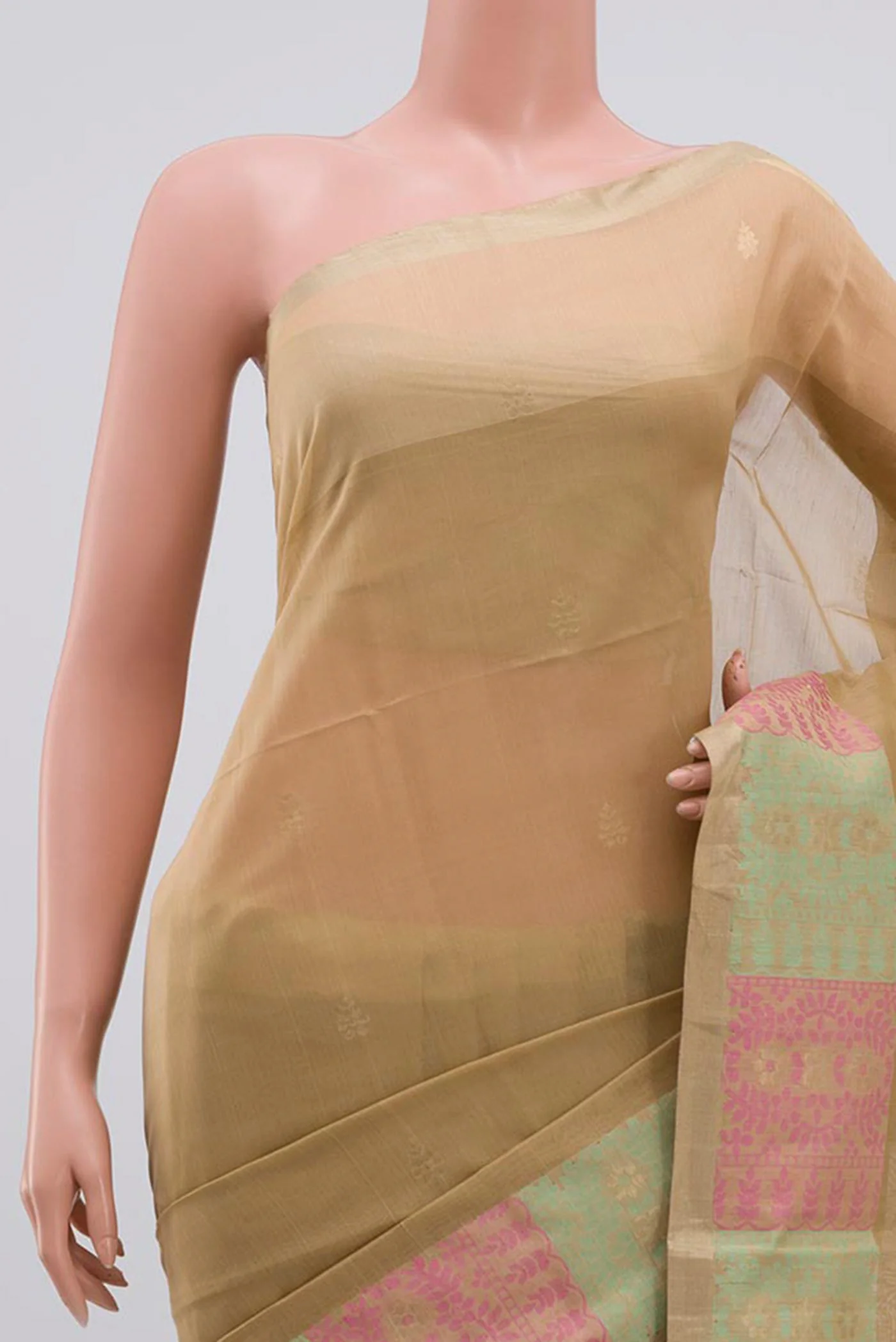 Beige Coimbatore Silk Cotton Saree - Image 2
