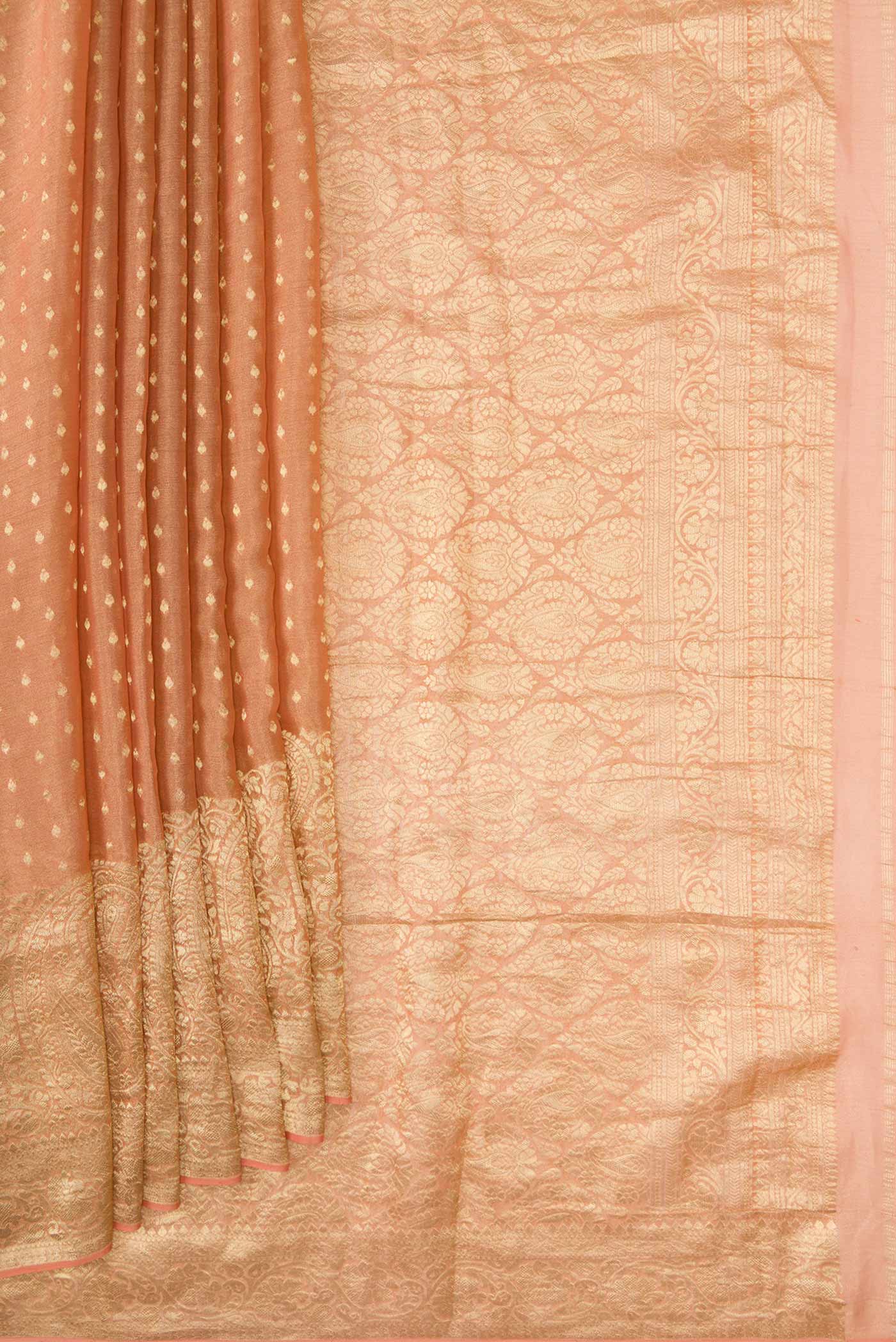 Golden Peach Mysore Georgette Saree - Image 4