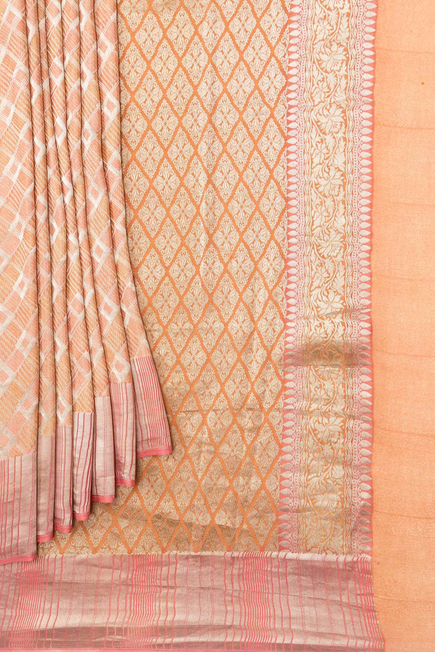 Golden Peach Mysore Crepe Saree - Image 4