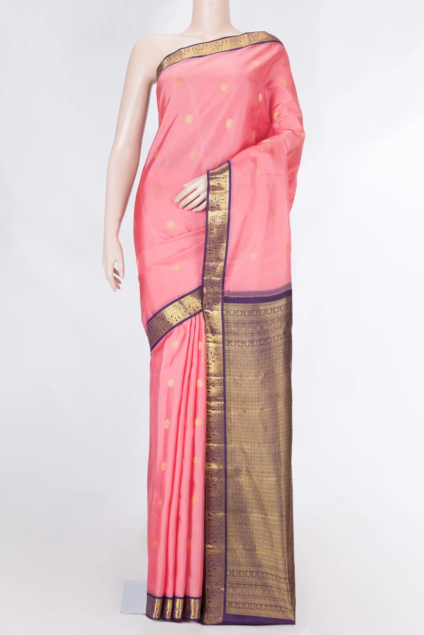 Golden Peach Dual Tone Kanjivaram Saree