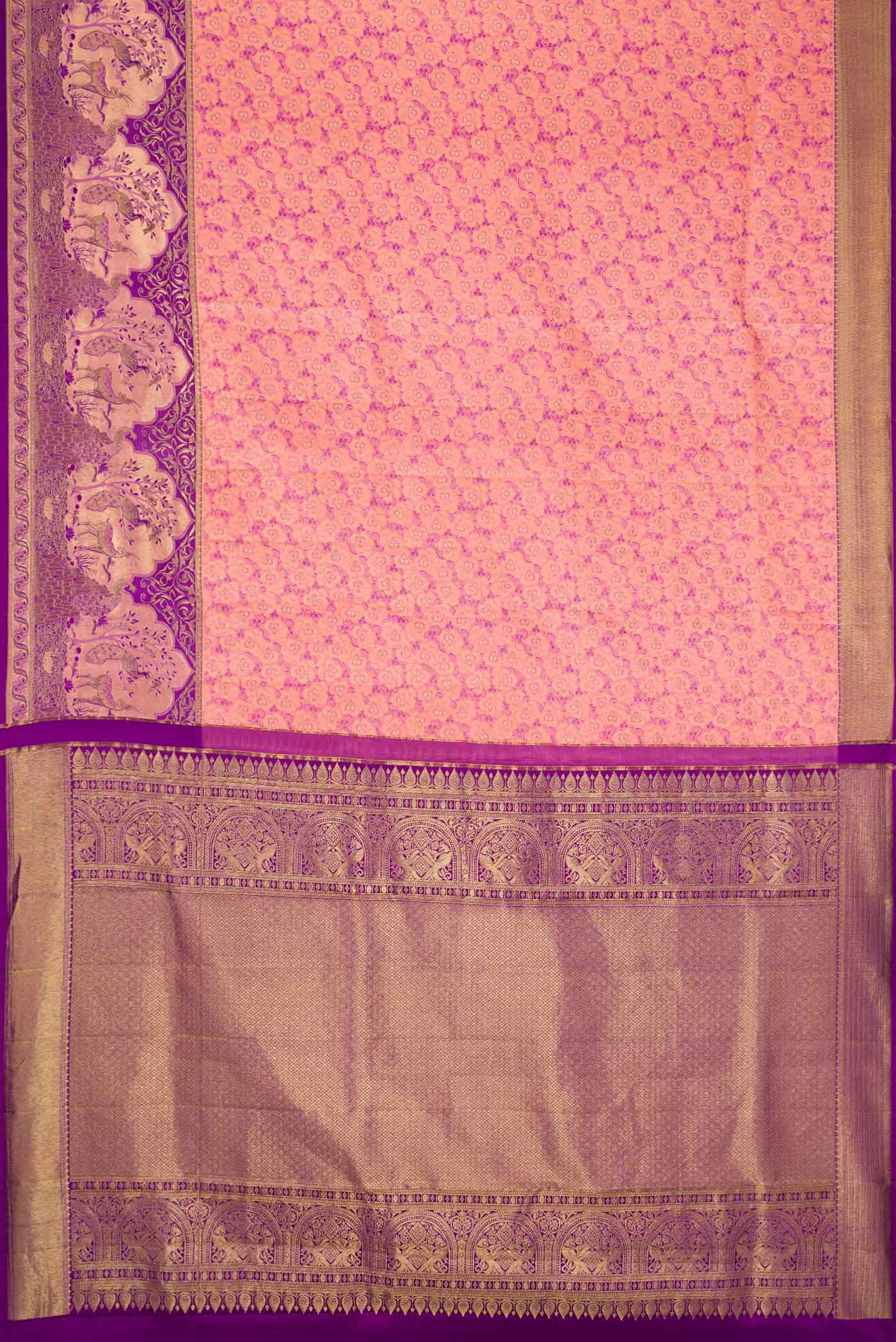 Golden Peach Dual Tone Kanjivaram Silk Saree - Image 6