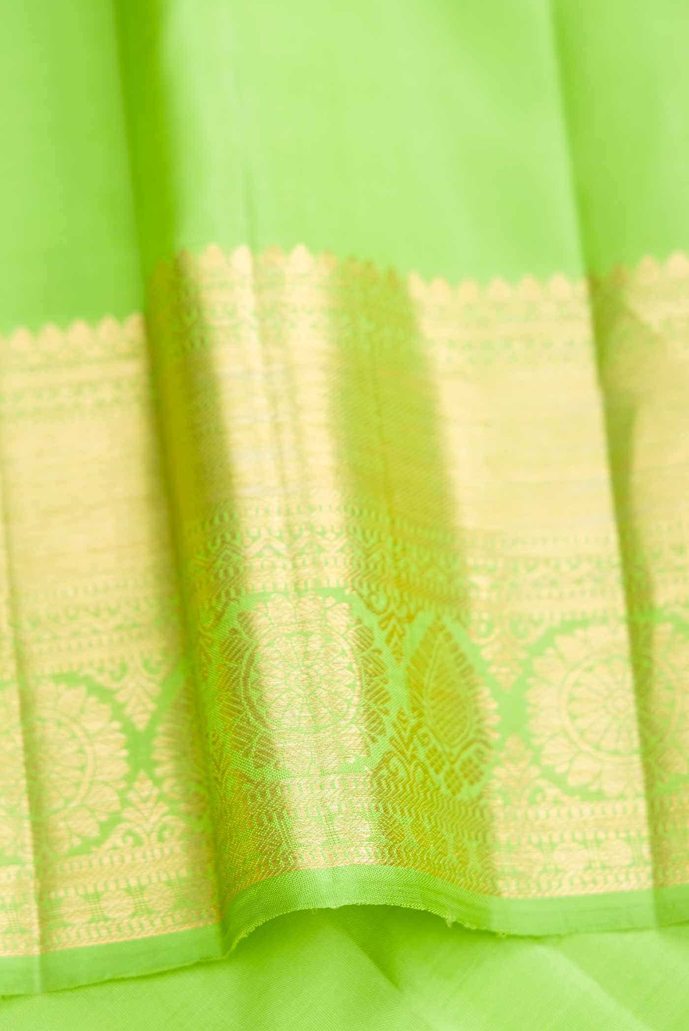 Golden Peach Dual Tone Kanchipuram Tissue Silk Saree - Image 6
