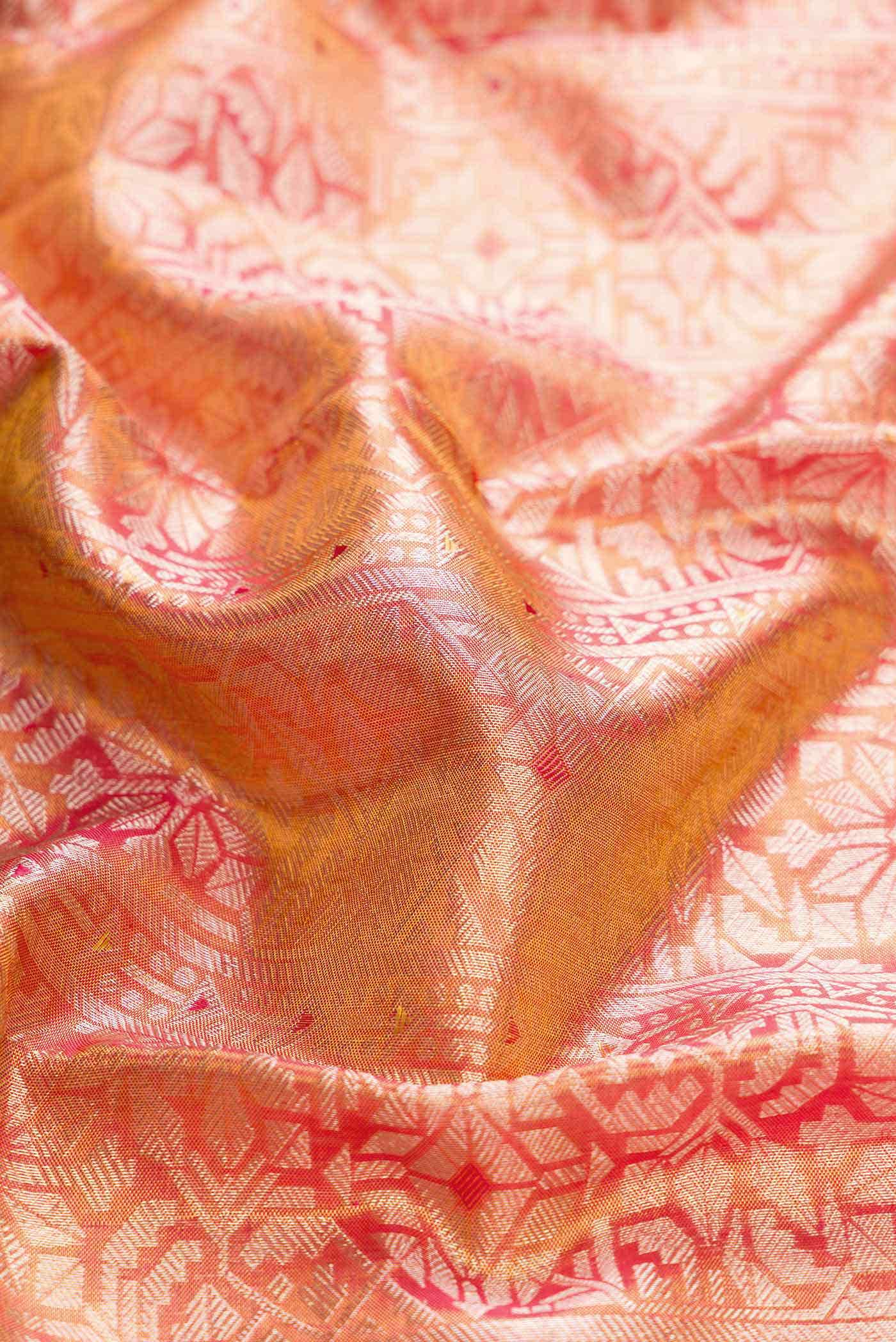 Golden Peach Dual Tone Kanchipuram Tissue Silk Saree - Image 3