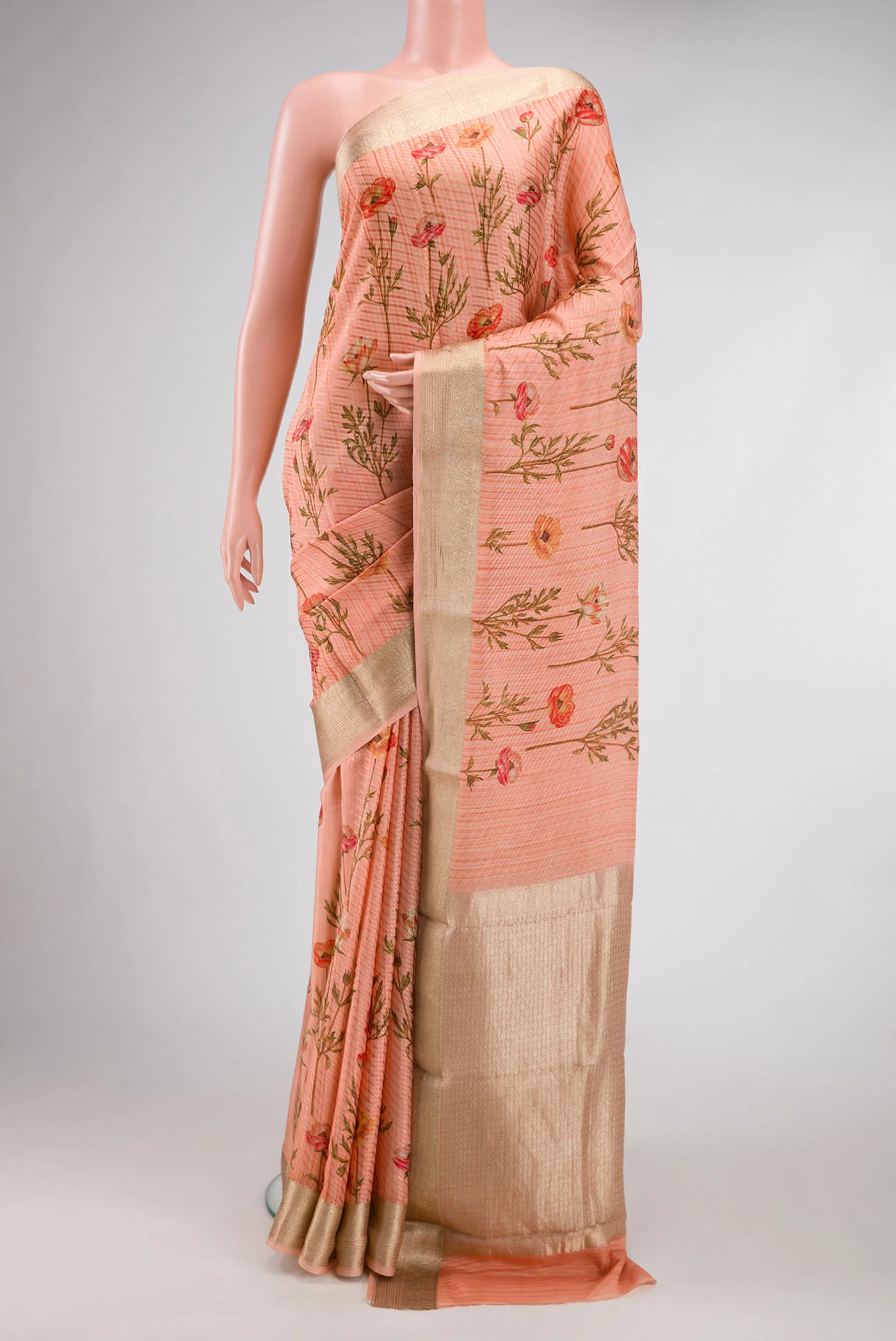 Peach Mysore Crepe Saree