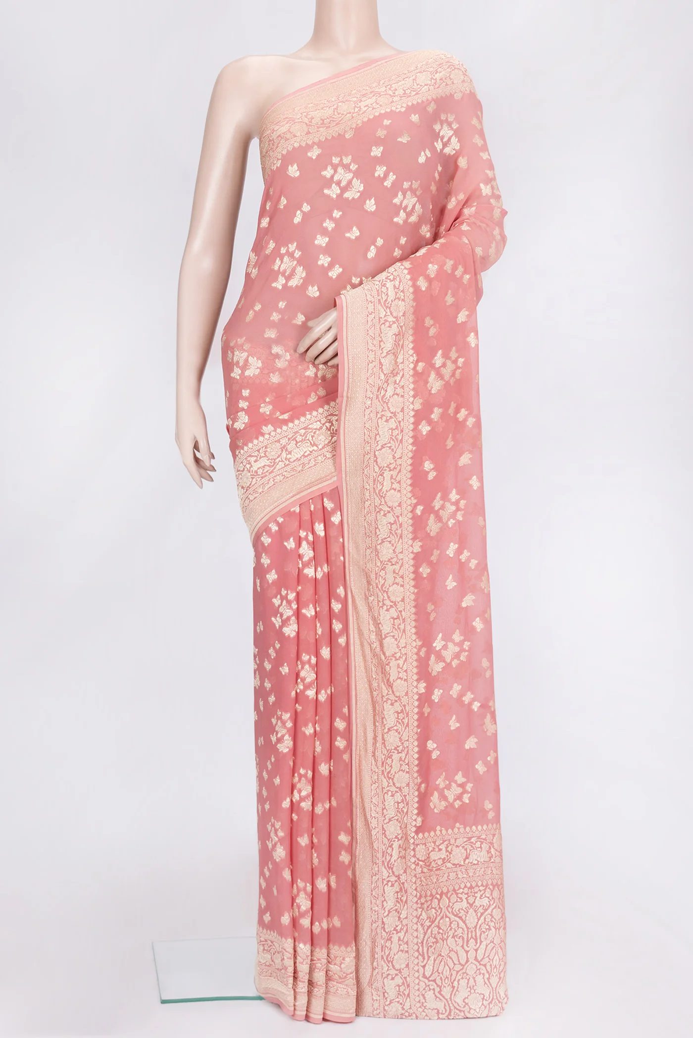 Peach Banarasi Georgette Saree