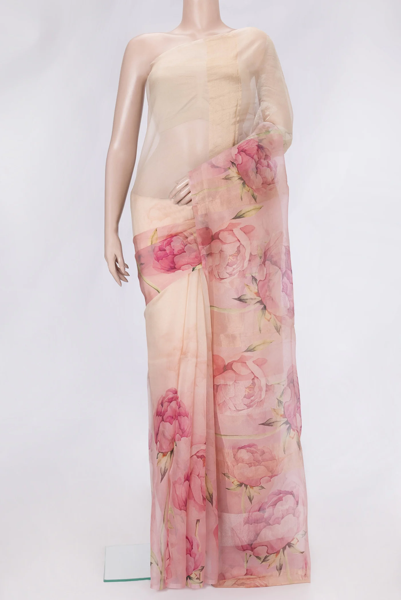 Peach Organza Silk Saree