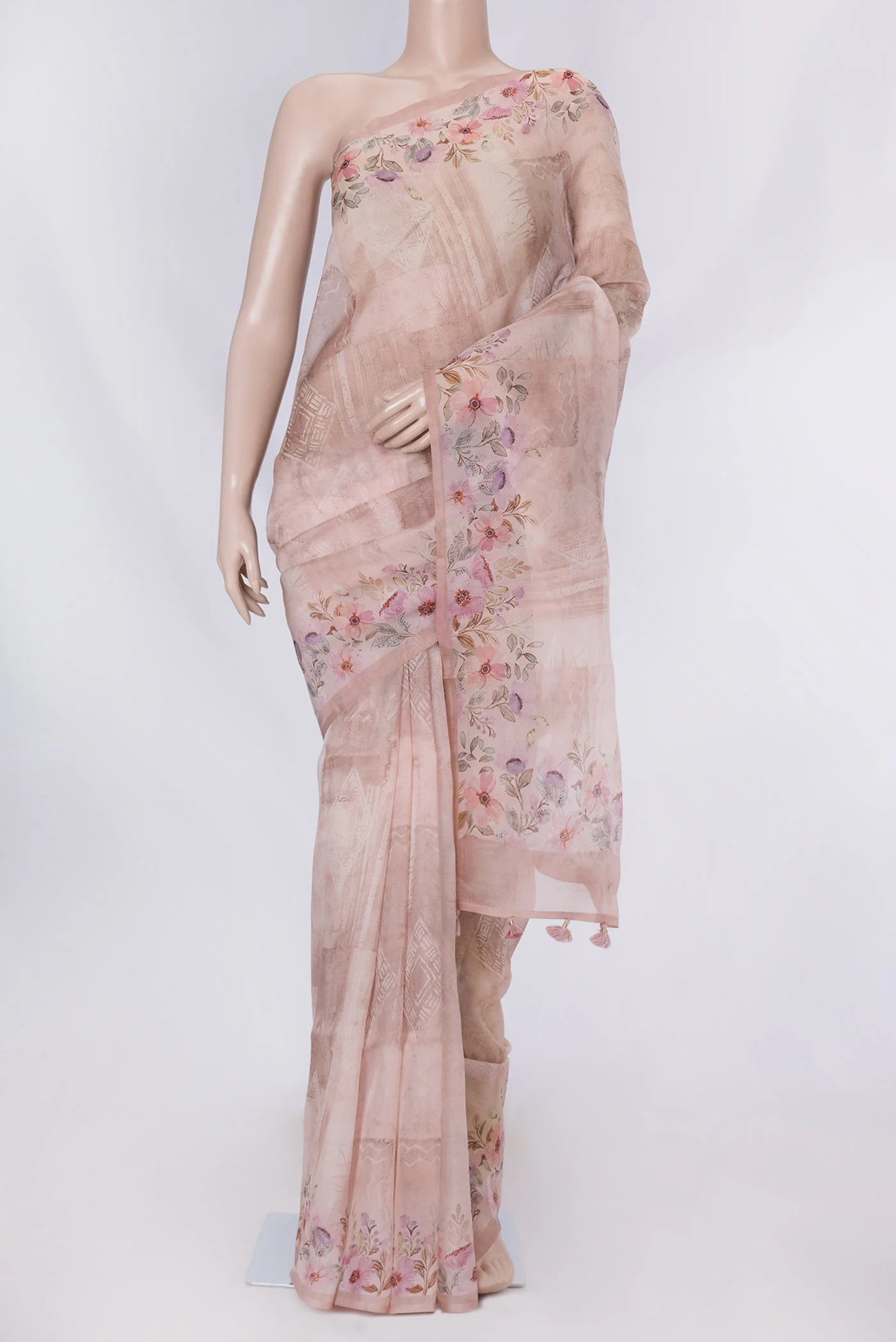 Golden Peach Dual Tone Organza Silk Saree